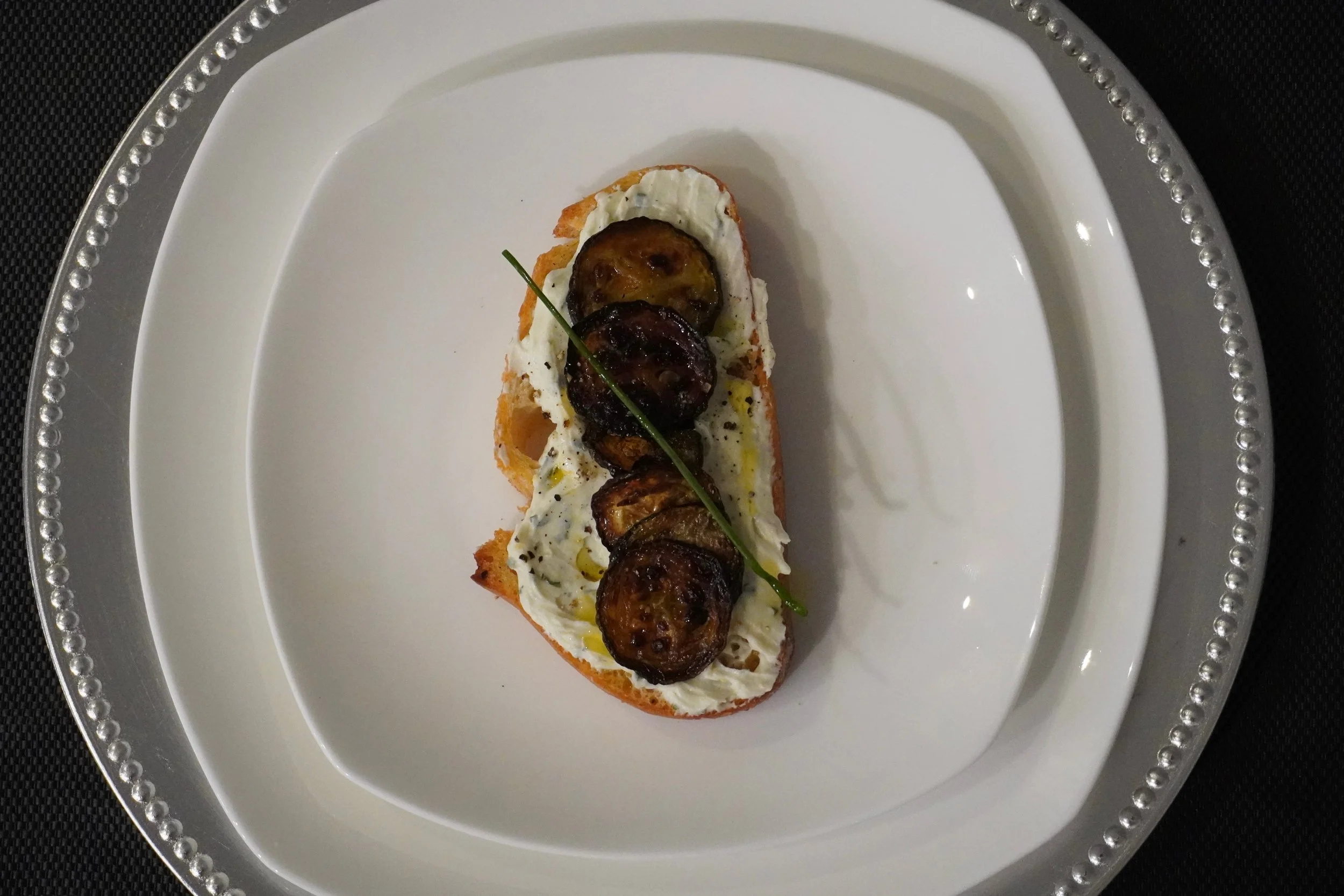 CRISPY ZUCHINNI OVER RICOTTA CROSTINI