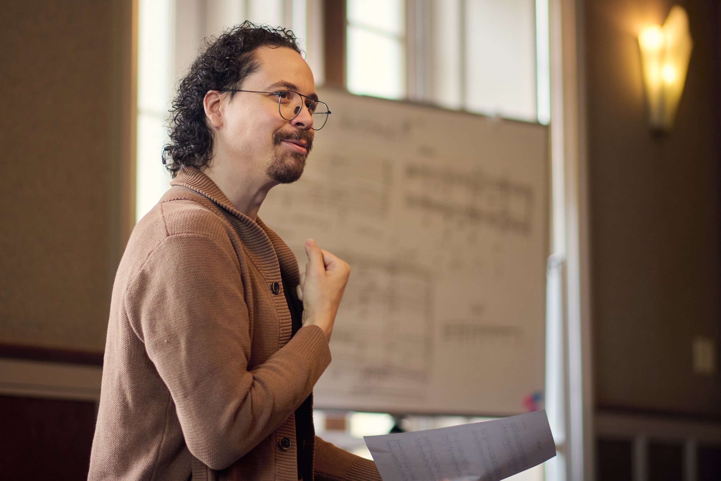 Cleveland Orchestra Composer-in-Residence Tyler Taylor leading a workshop with the Cleveland Orchestra Youth Orchestra.
