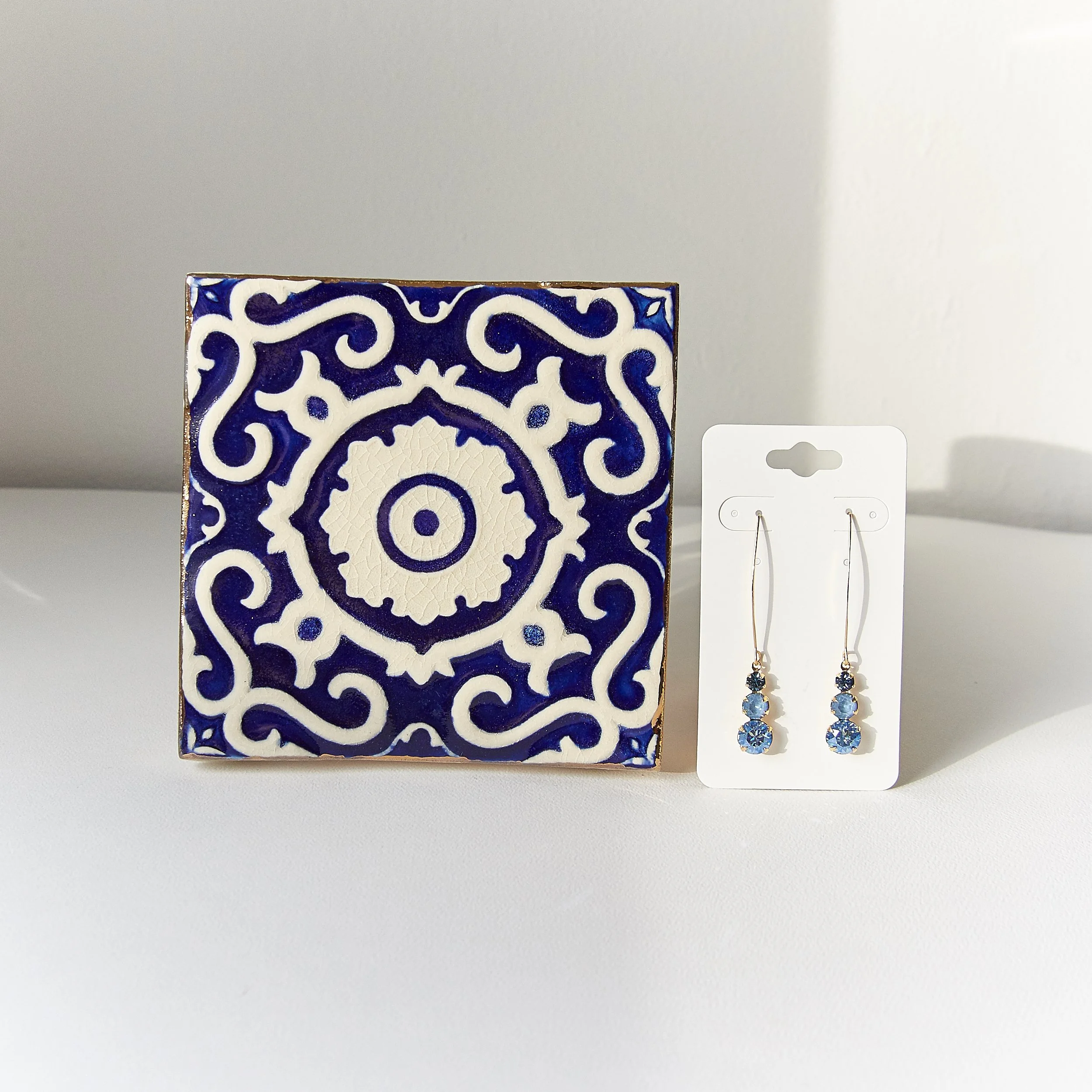 Tile Dish with Swarovski Earrings