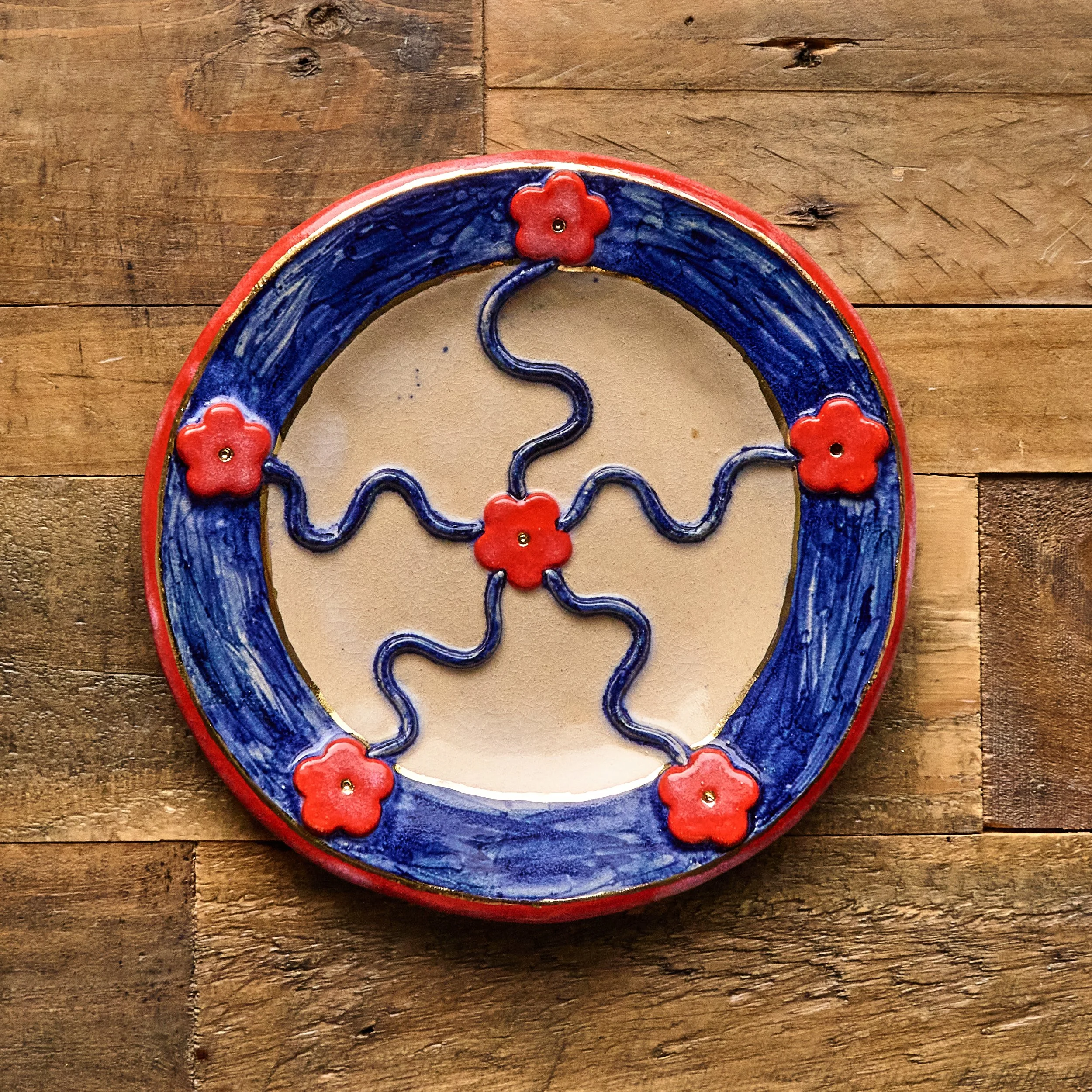 Folk Plate - Blue and Red Flowers