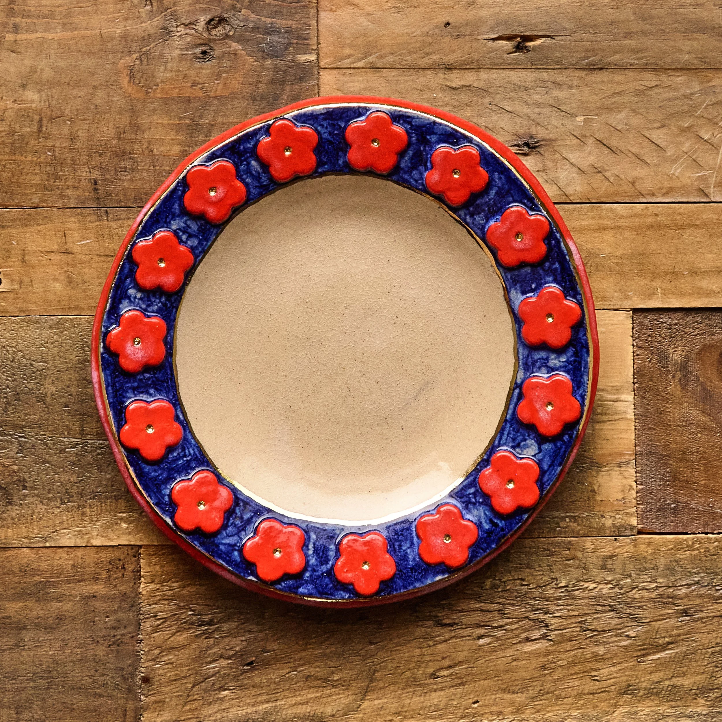 Folk Plate - Blue and Red Flowers