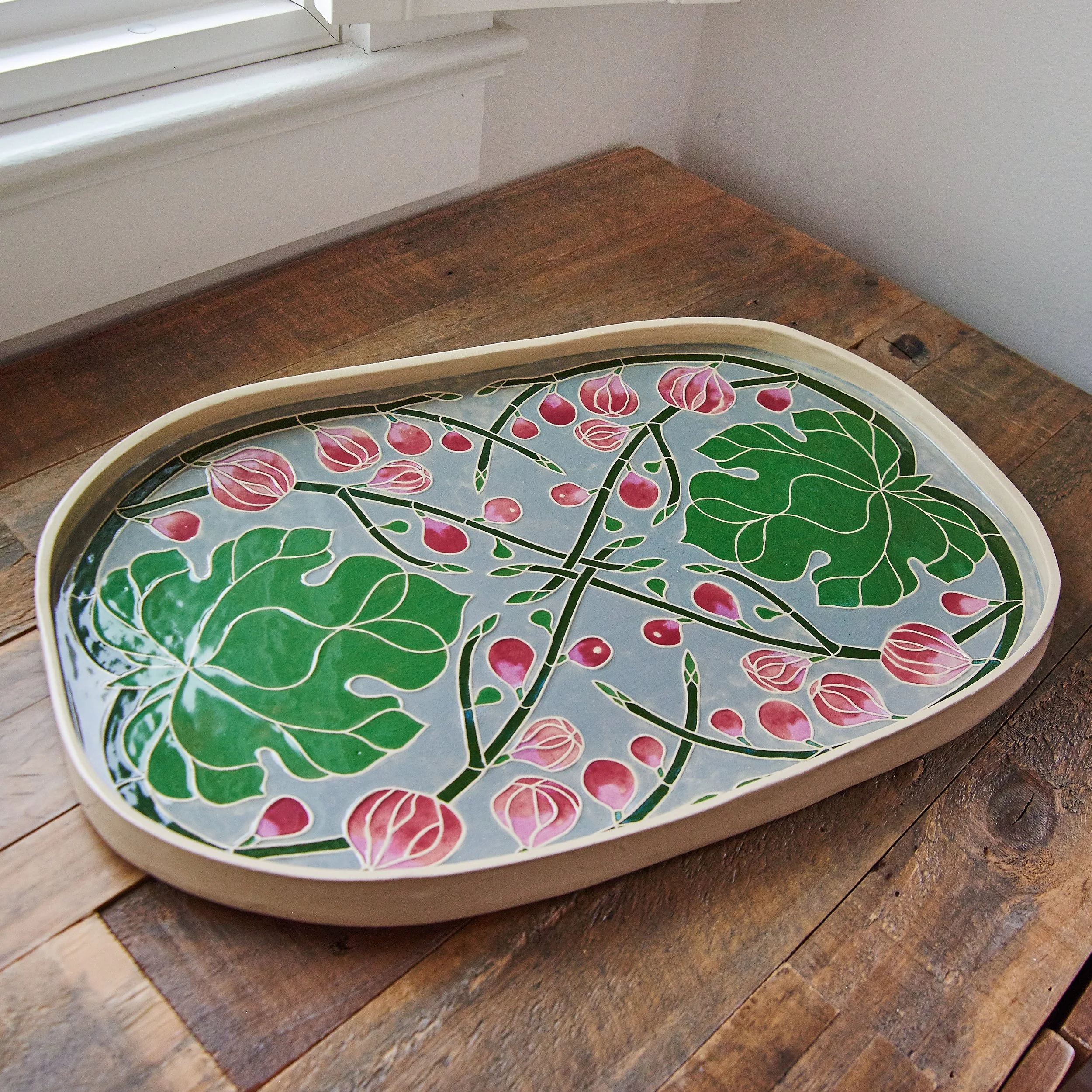 Embossed Platter - Leaves and Figs in Color