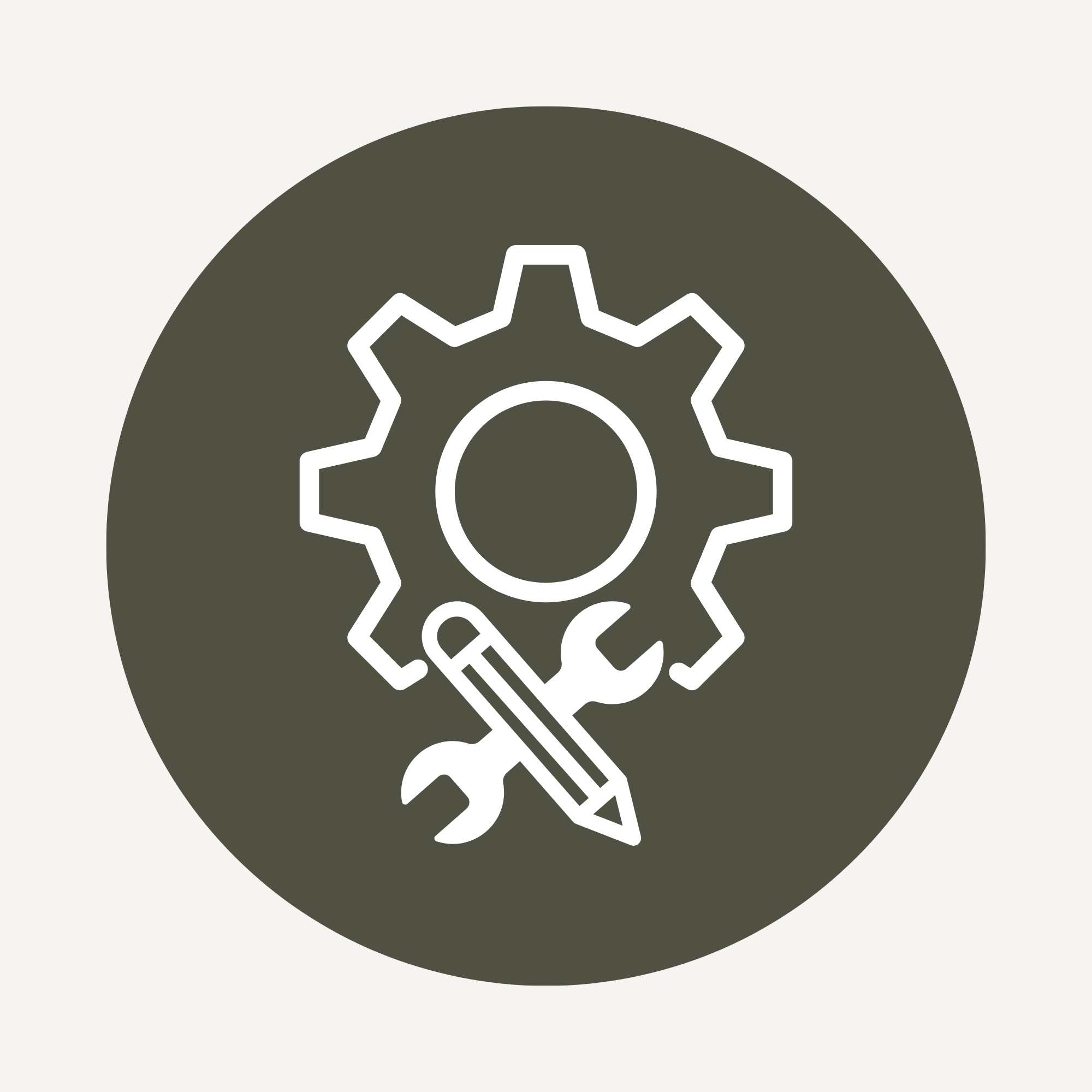 Gear symbol with a screwdriver and wrench beneath, representing maintenance or repair work.