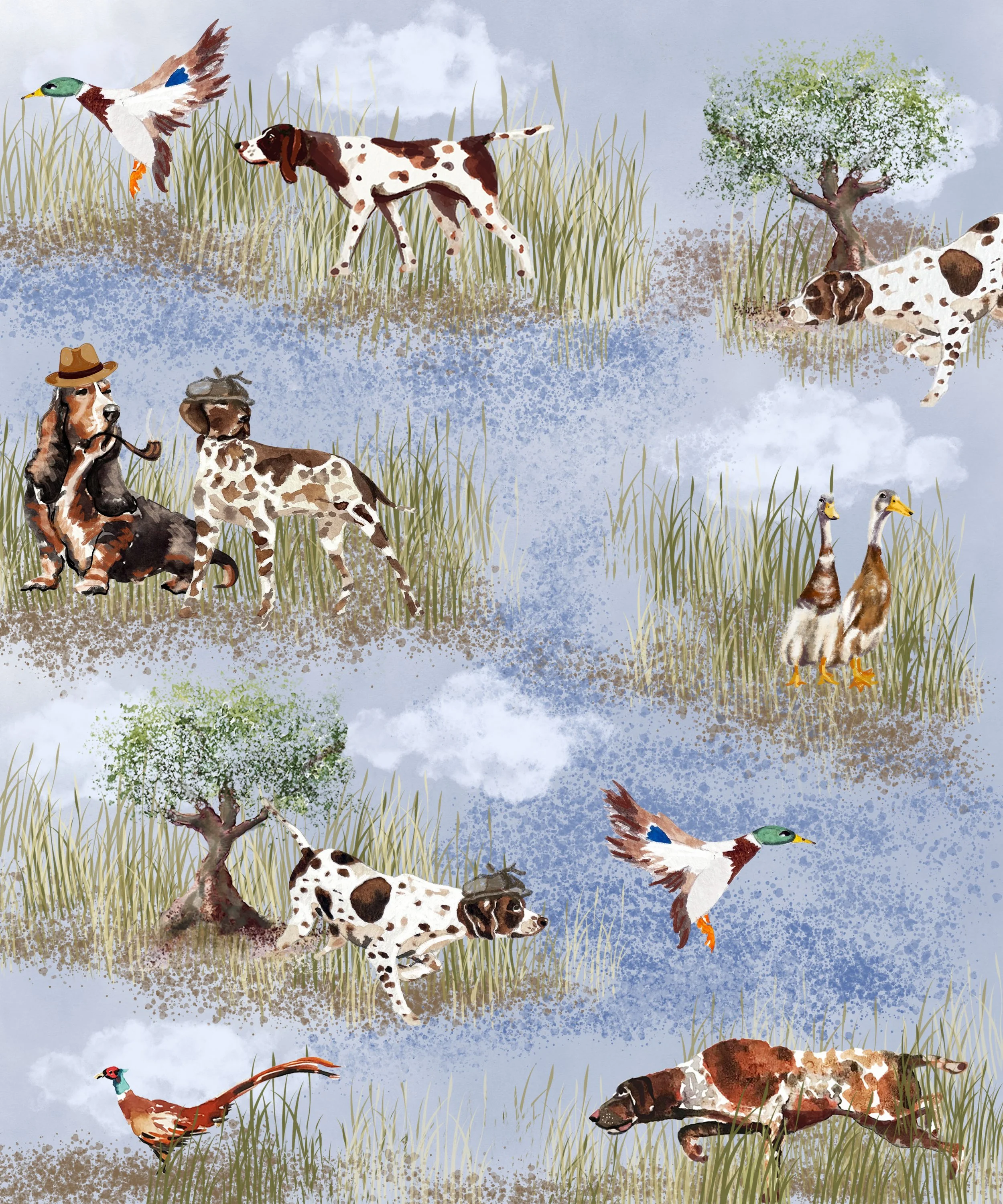 Detective Dog Toile illustration