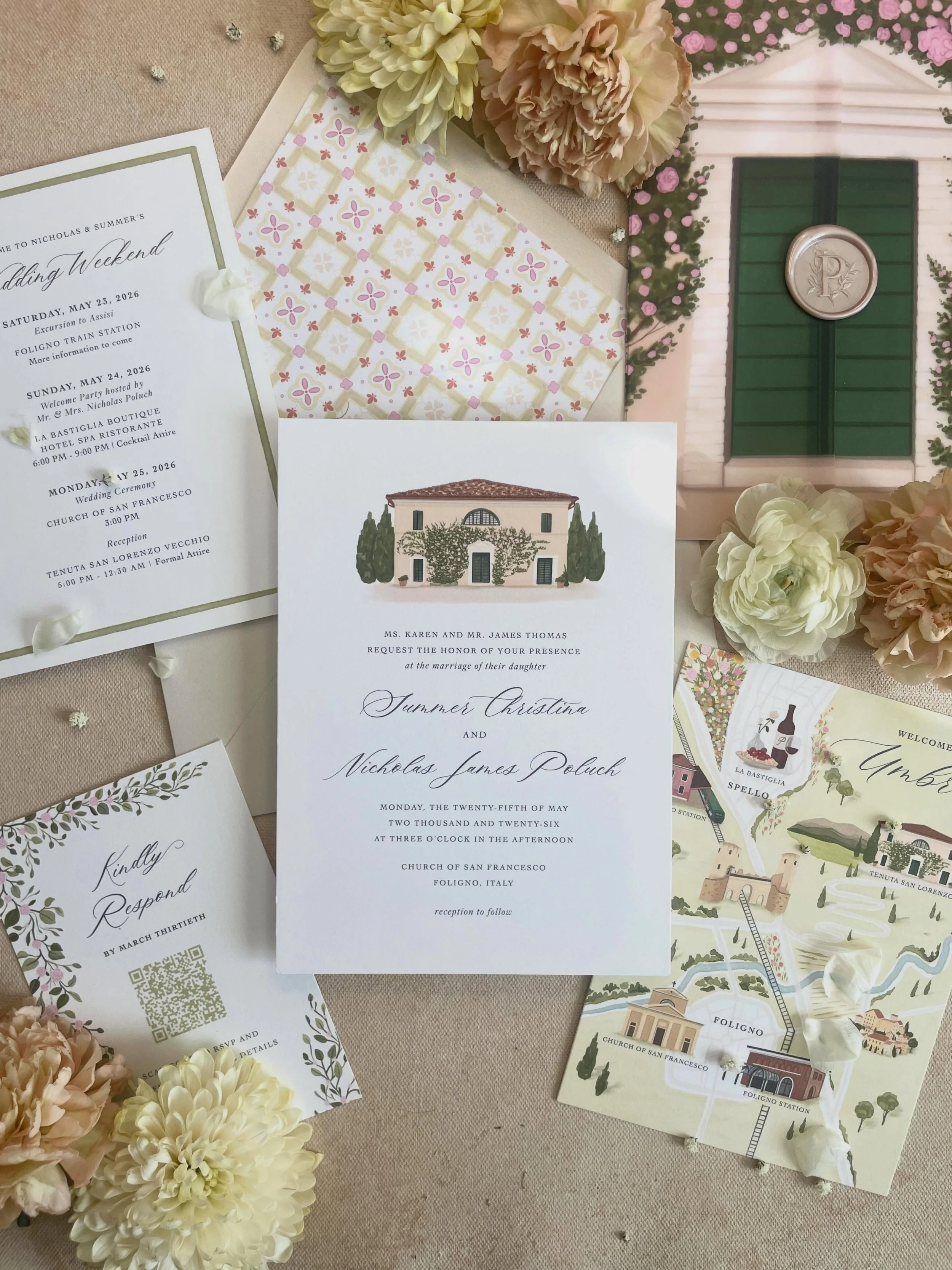 Happy wedding week to Summer &amp; Nick! I&rsquo;ll here be living for all of your Italian summer wedding content 🍝🍷💍

Wedding invitations, destination wedding, Italian wedding, Italian summer, Umbria, watercolor, watercolor wedding invitations
