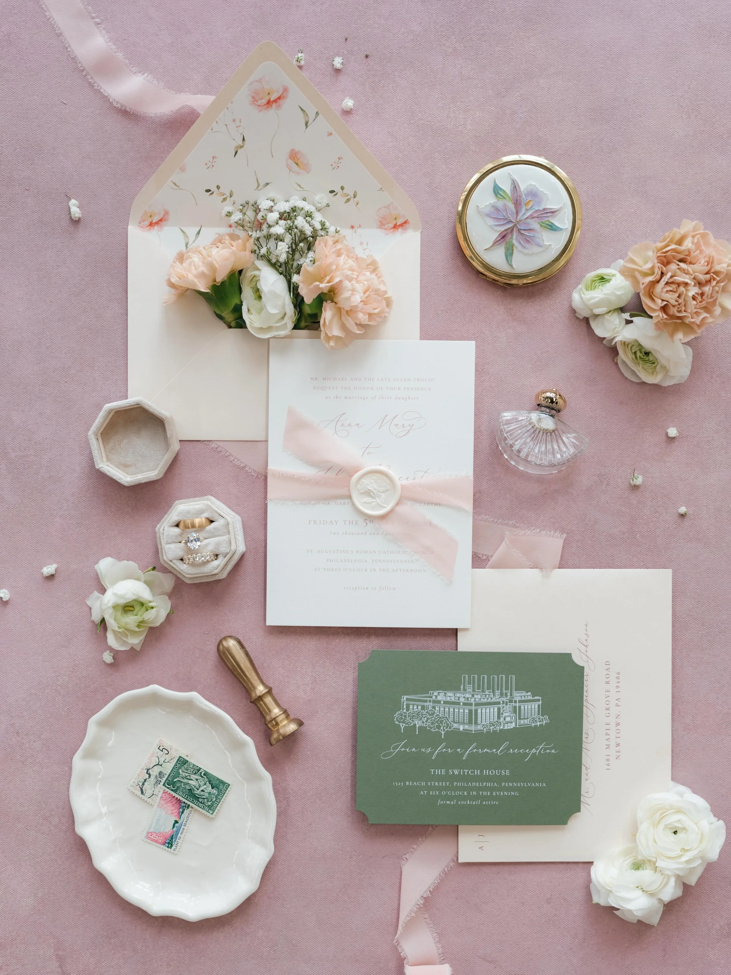 One more sleep until Anna &amp; John&rsquo;s big day 🌸💍 

Can&rsquo;t wait to see this beautiful celebration come together @emilyeverafterweddings 

📷 @caseyb.photo 

Custom Wedding Invitations, Flatlay, Invitation Design