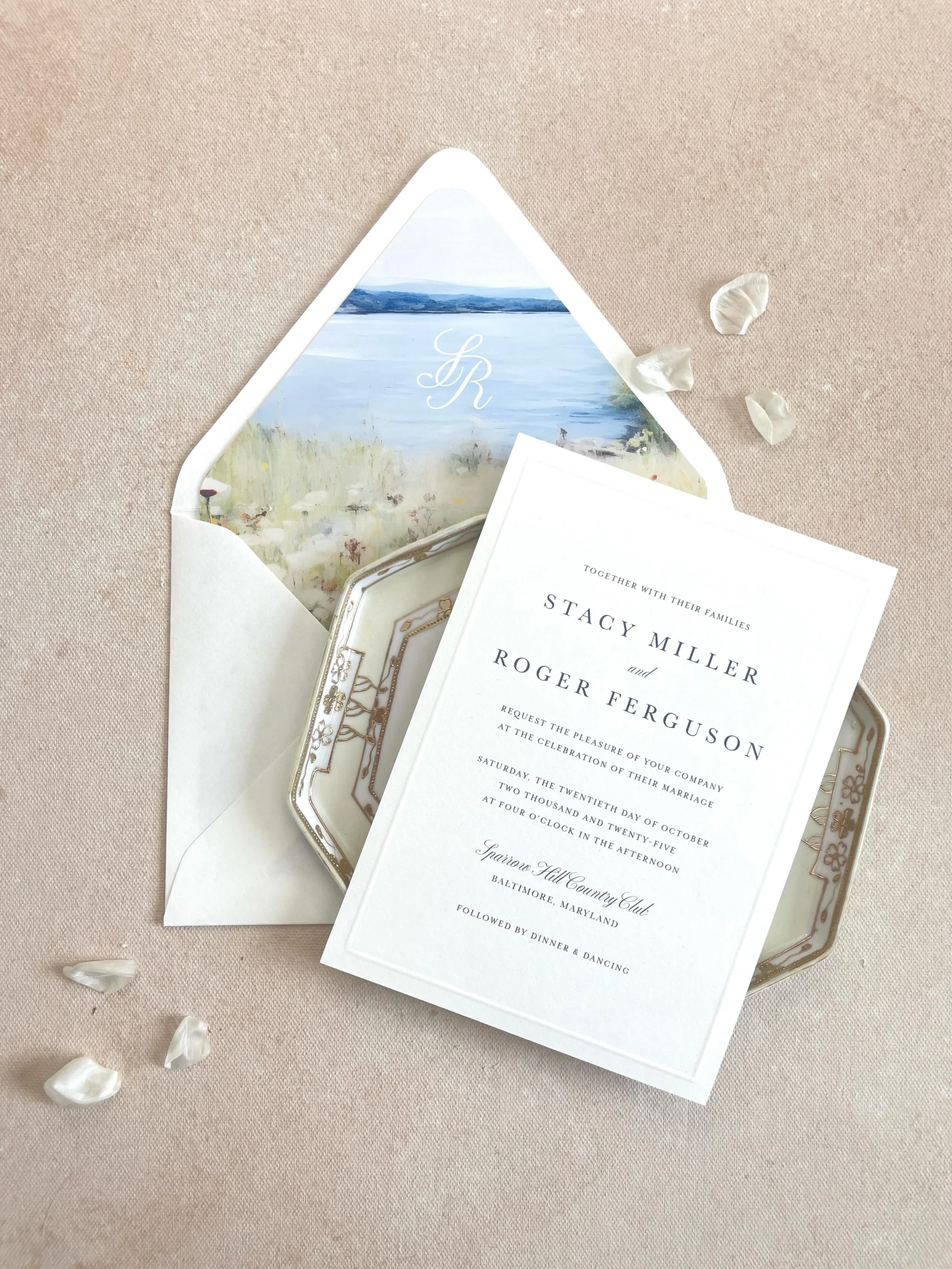 Hand embossed borders and a timeless monogram: The perfect finishing touches to personalize your semi-custom suite! 

Wedding invitations, invitation design, wedding stationery