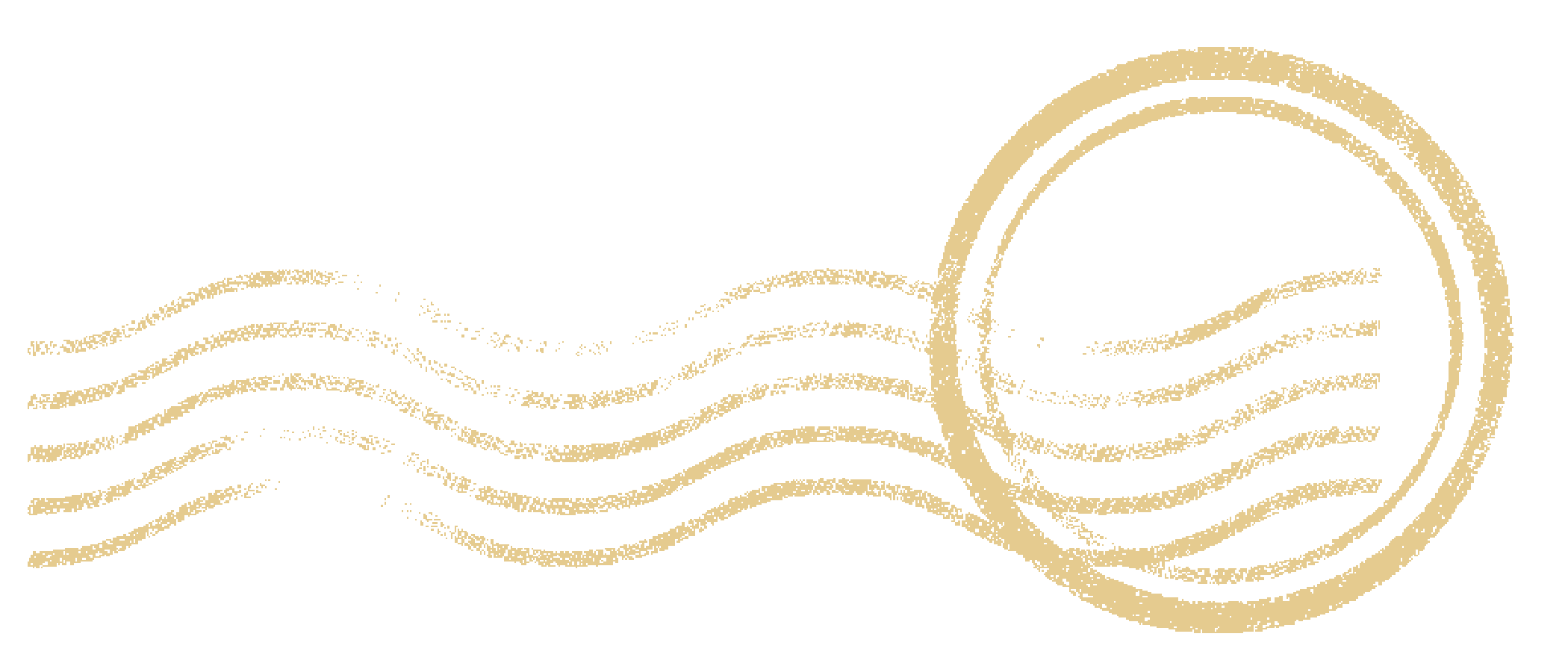 Golden wavy lines flowing into a circular pattern on a black background.