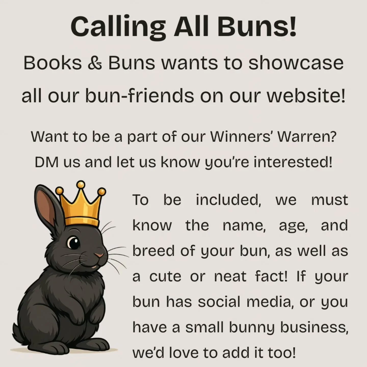 Visit our website to see all our bun-friends!

We'd love to meet more!

#rescuebunny #rescuerabbits #bunnygram #bunnyrescue #booksandbuns