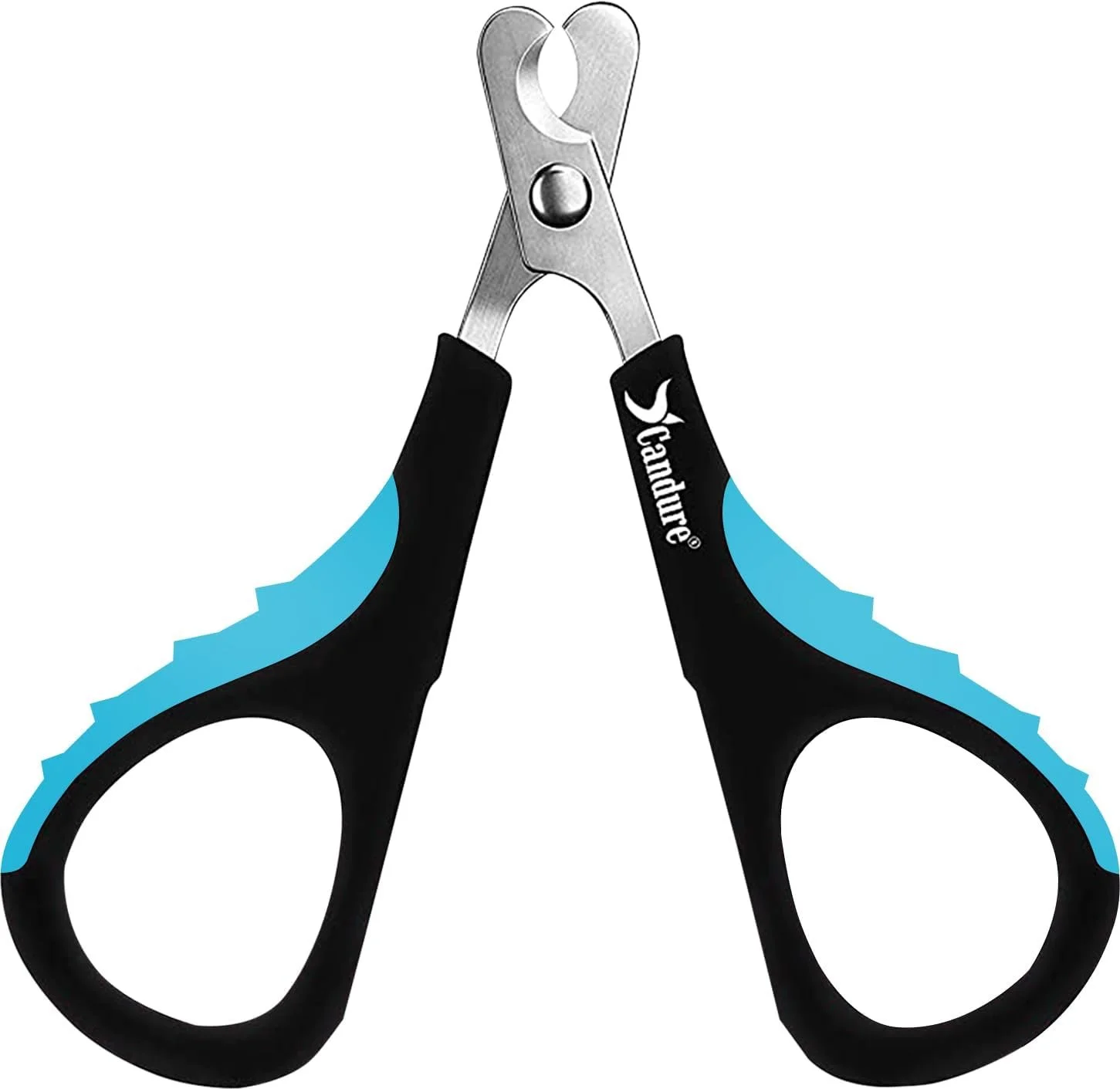 A pair of nail scissors with black handles and blue accents, with the brand name 'Sather' printed on one handle.