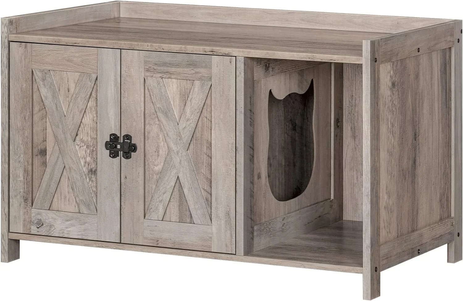 Wooden pet crate with double doors and a paw-shaped cutout