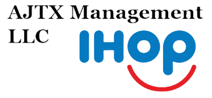 AJIX Management LLC logo with the word IHOP and a smiling face in the design.