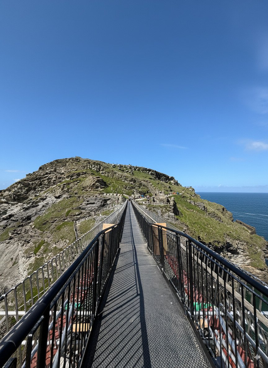 Walking the new bridge at Tintagel Castle is a must-do for any visitor. It's a breathtaking walk that connects two halves of the castle ruins.