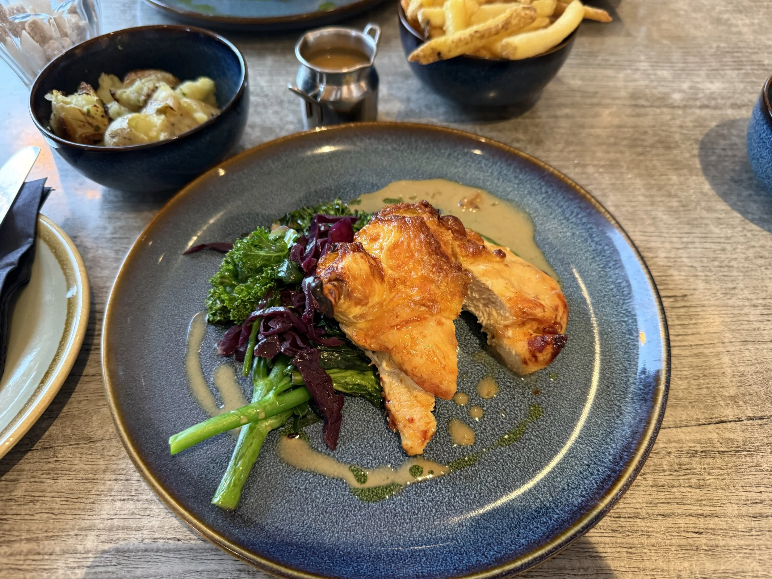 A great example of a balanced meal while traveling. This delicious roasted chicken dinner with roasted potatoes was a great way to refuel for an adventure.