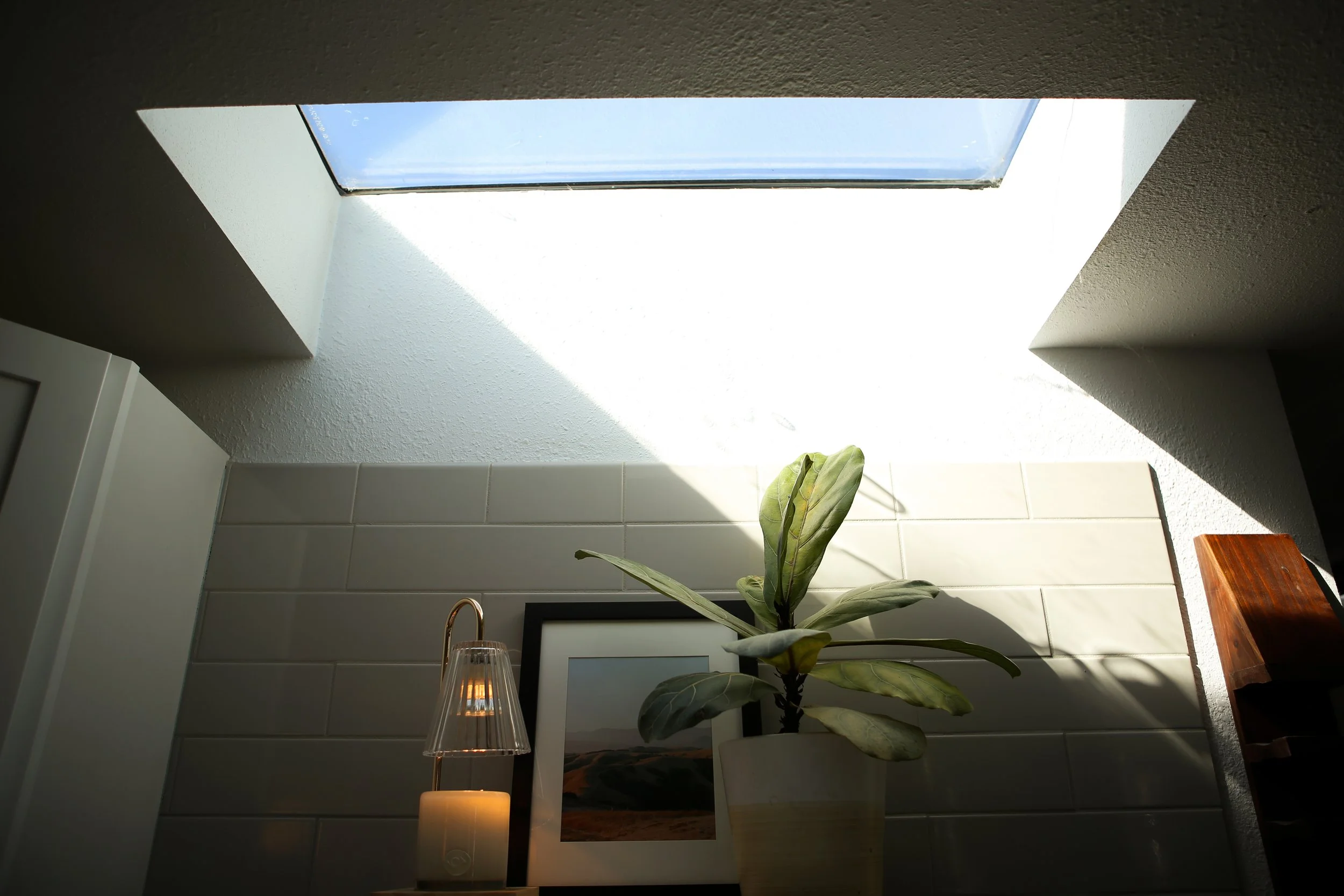 Skylight installation above custom backsplash.