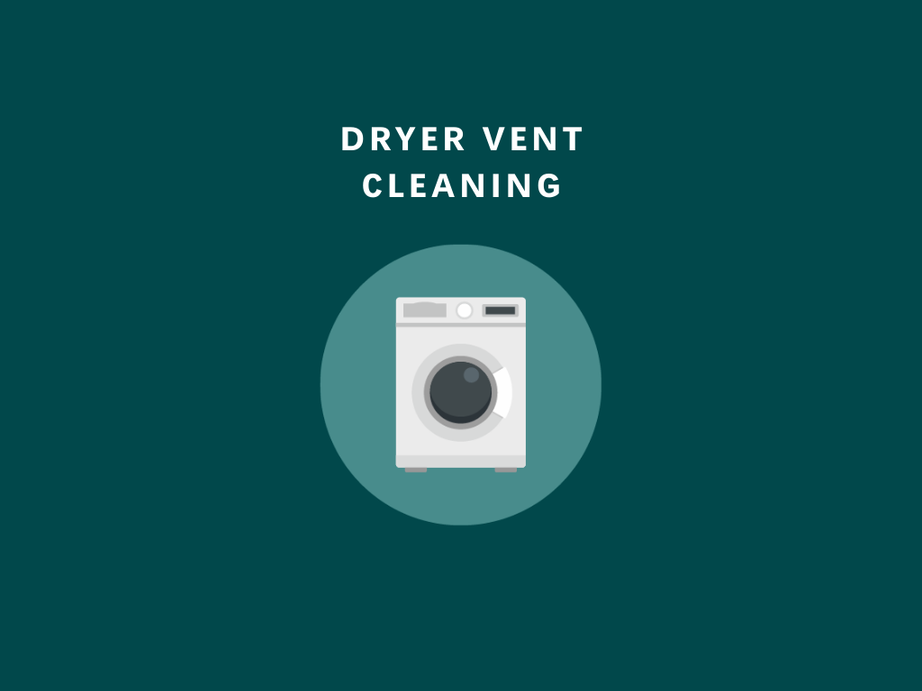 Illustration of a washing machine with text "Dryer Vent Cleaning" above it.