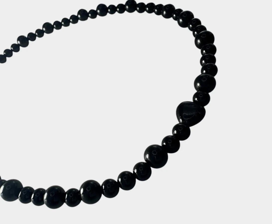Black Agate Heart Beaded Necklace