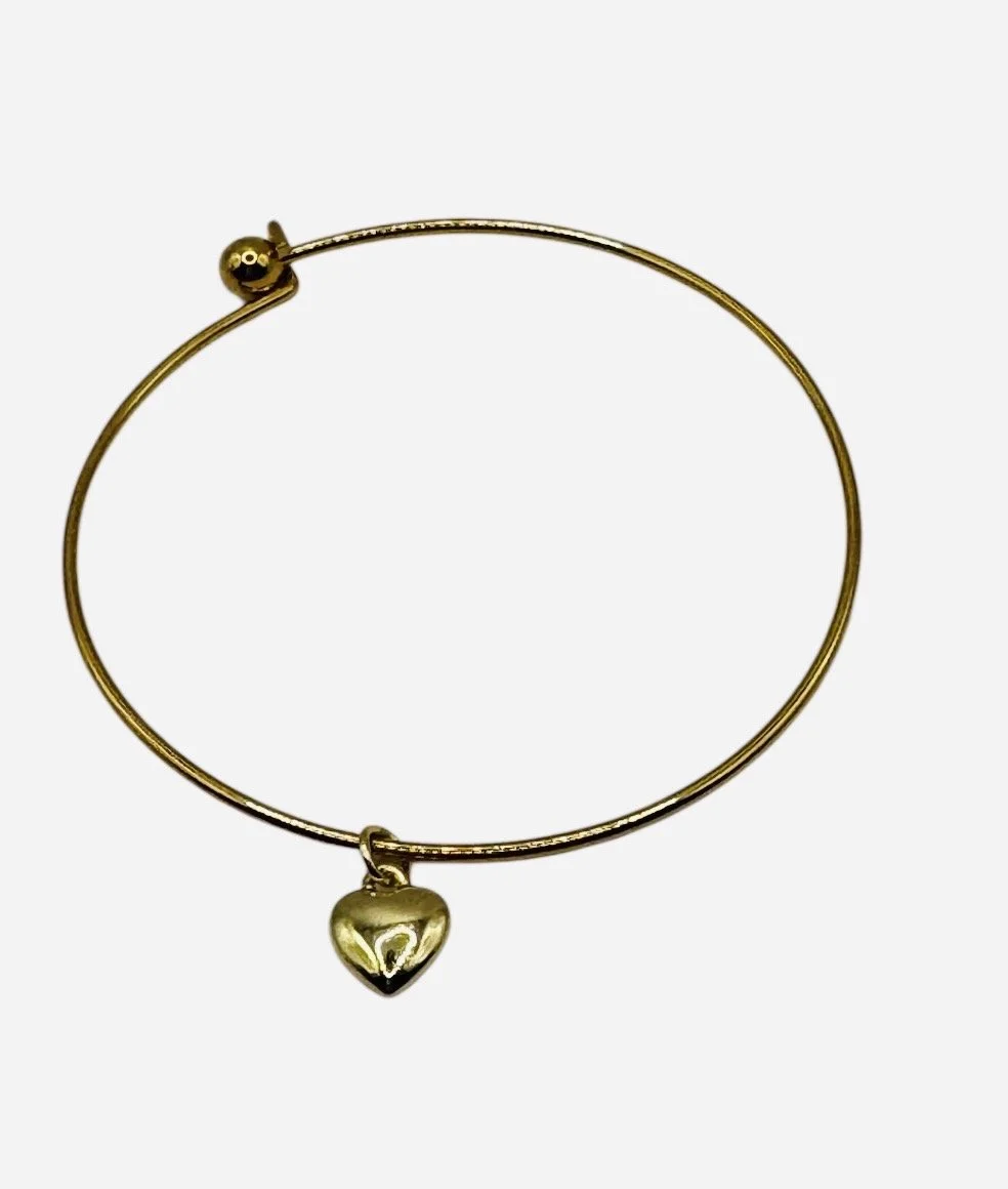 Stainless Steel Heart Charm Wire Bangle