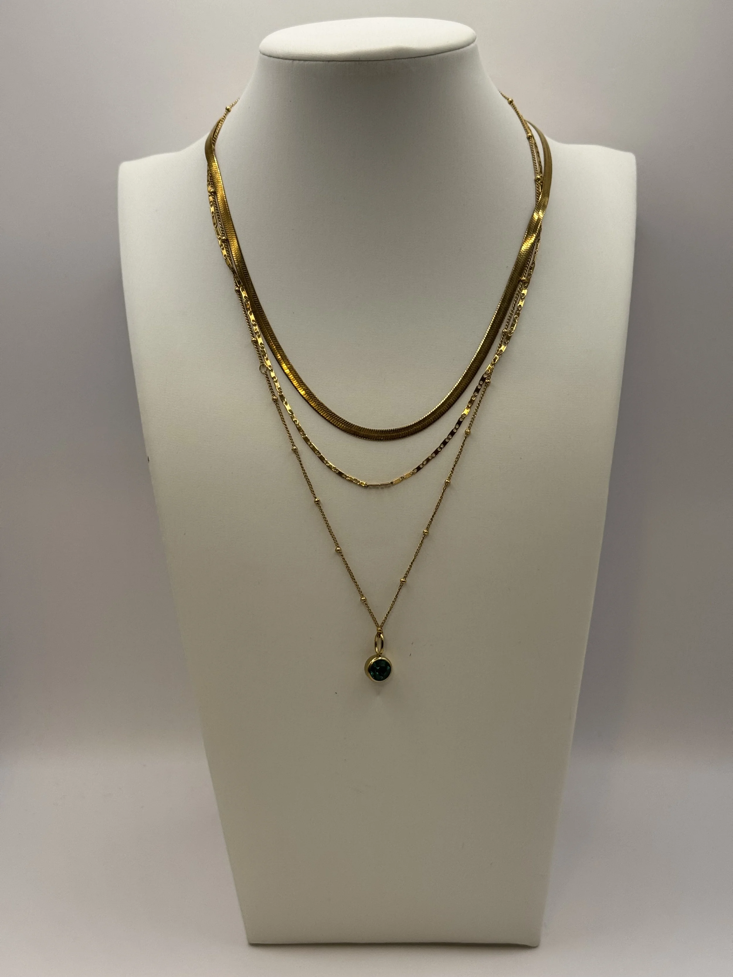 Everyday Trio Chains with Green Stone Set