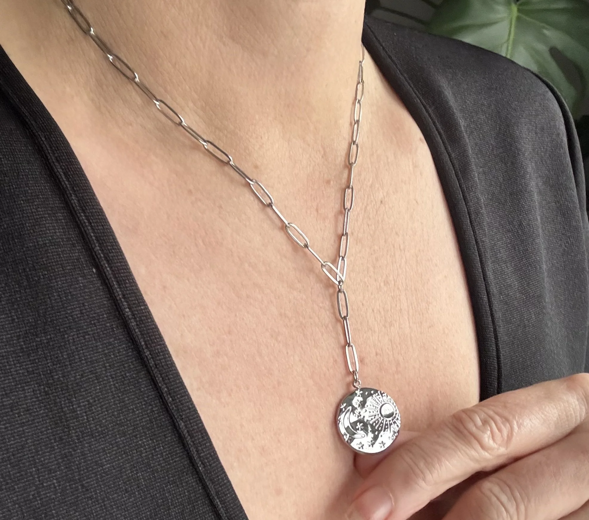 Silver Star Sun and Moon Link Necklace