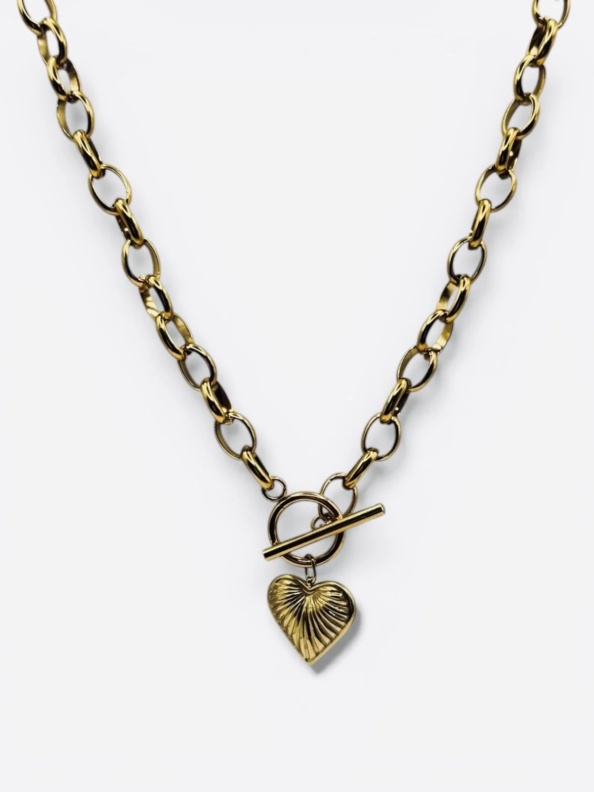 Golden Heart Rolo Chain Statement Necklace