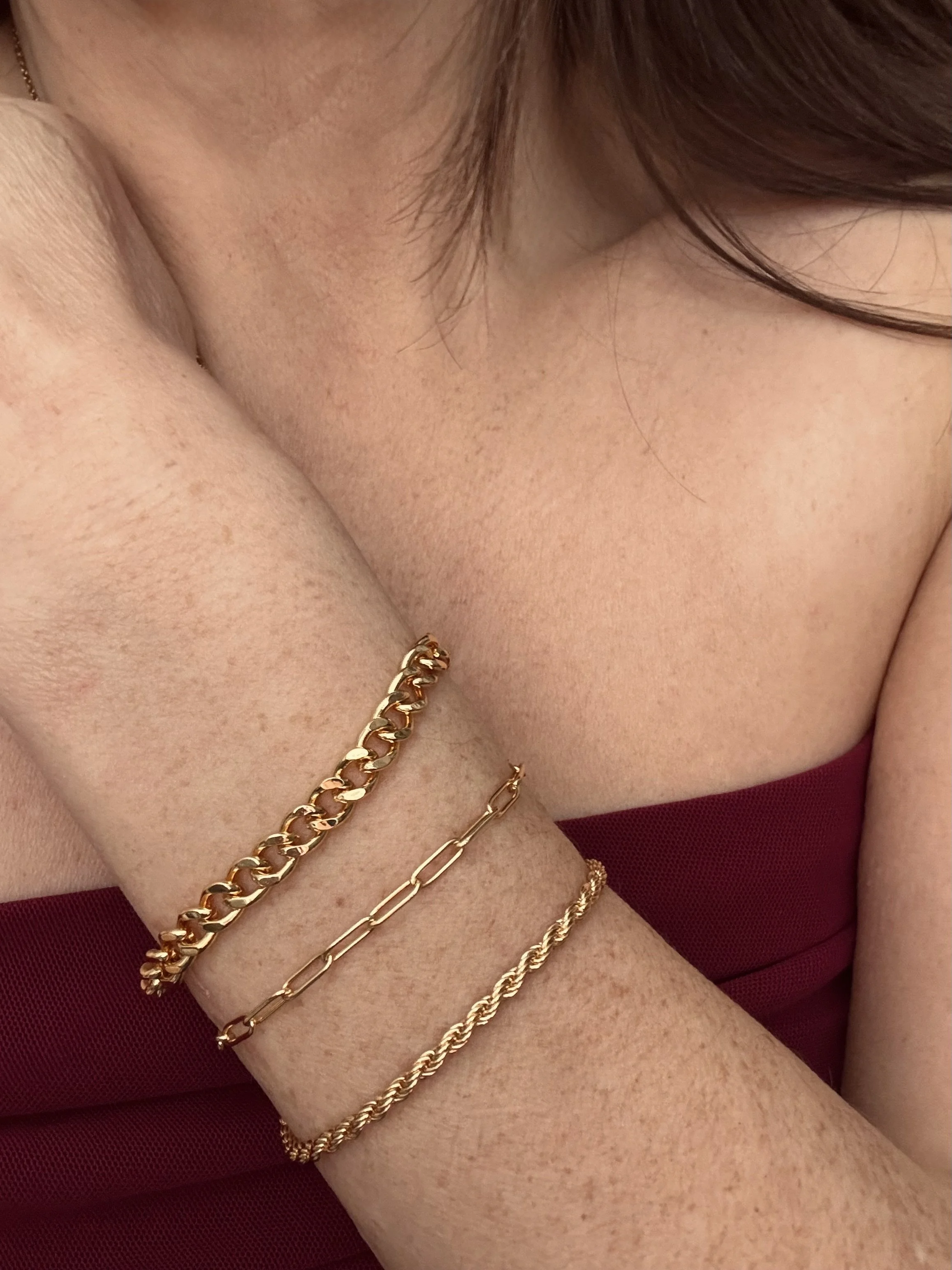 Trio of Gold Plated Bracelet Set - Curb, Rope and Paperclip