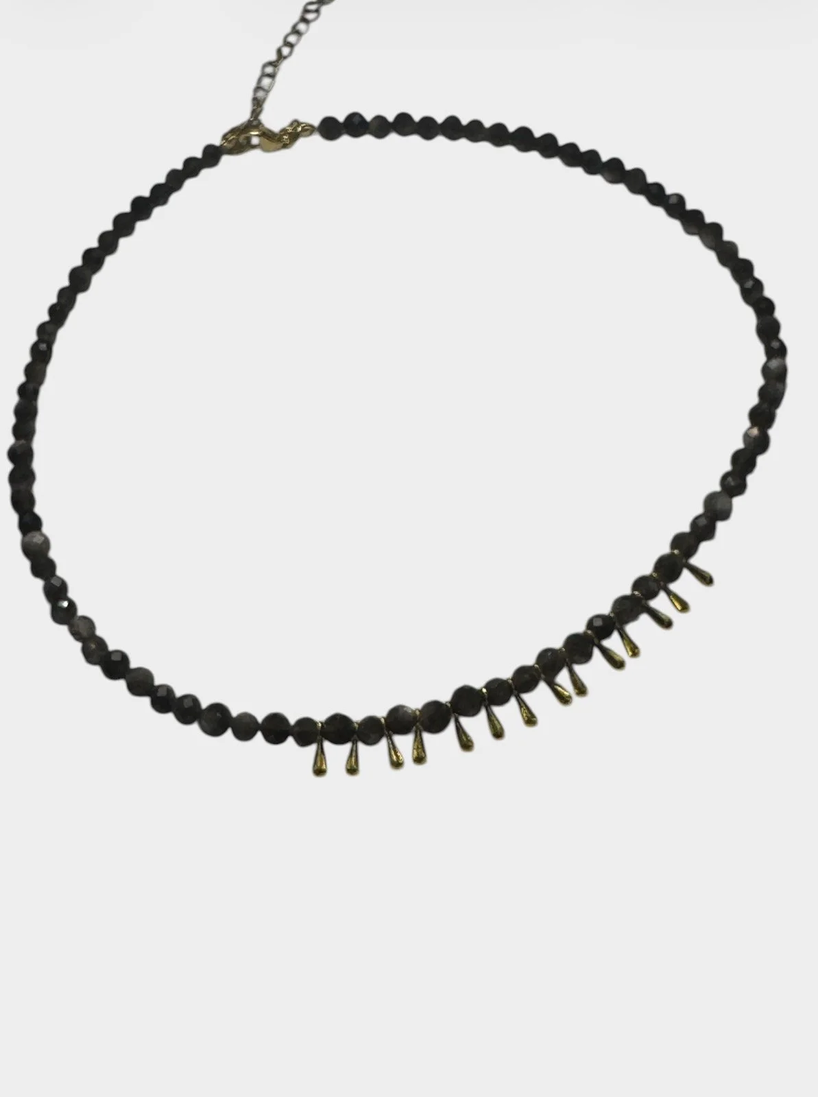 Black Obsidian Labradorite and Gold Drop Summer Necklace
