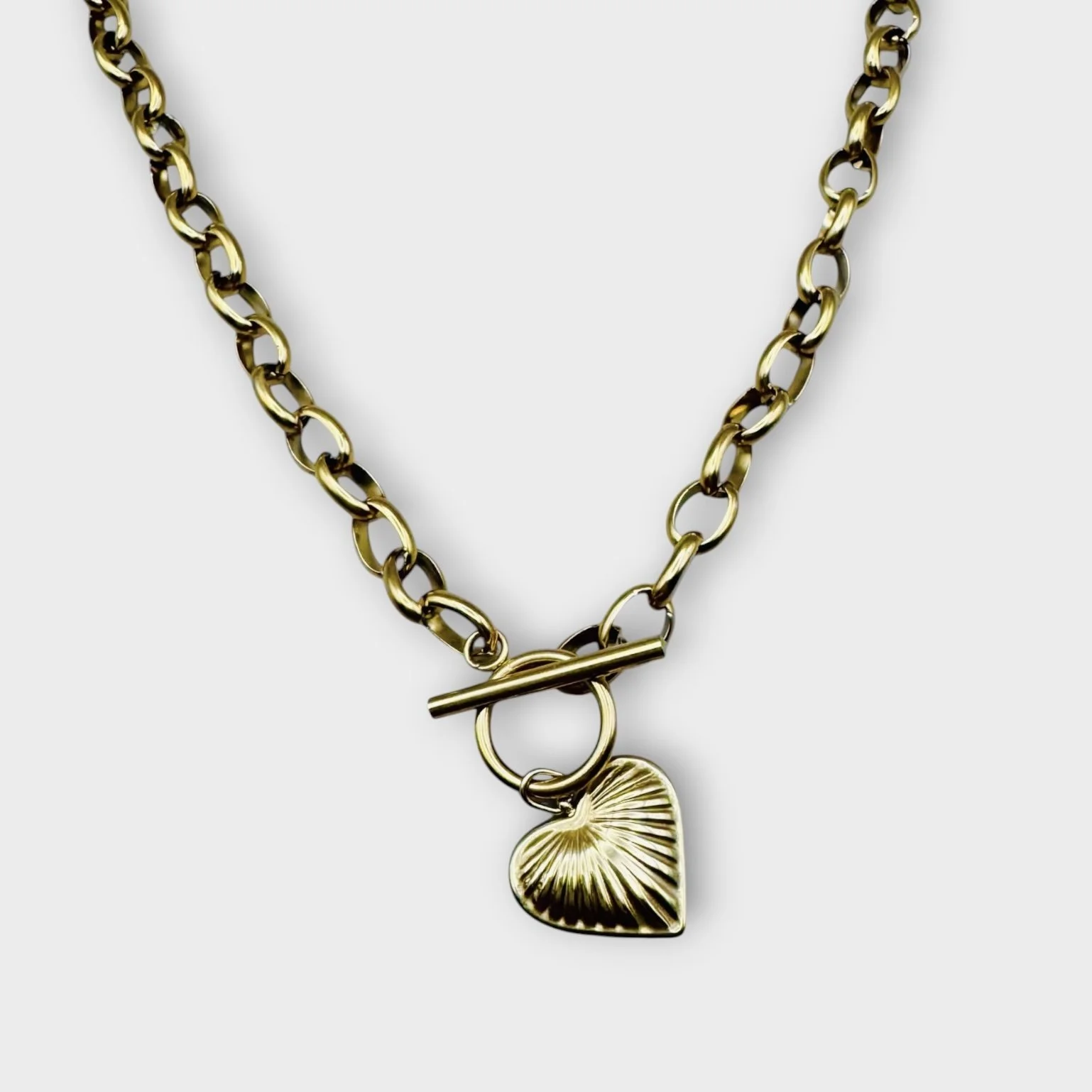 Golden Heart Rolo Chain Statement Necklace