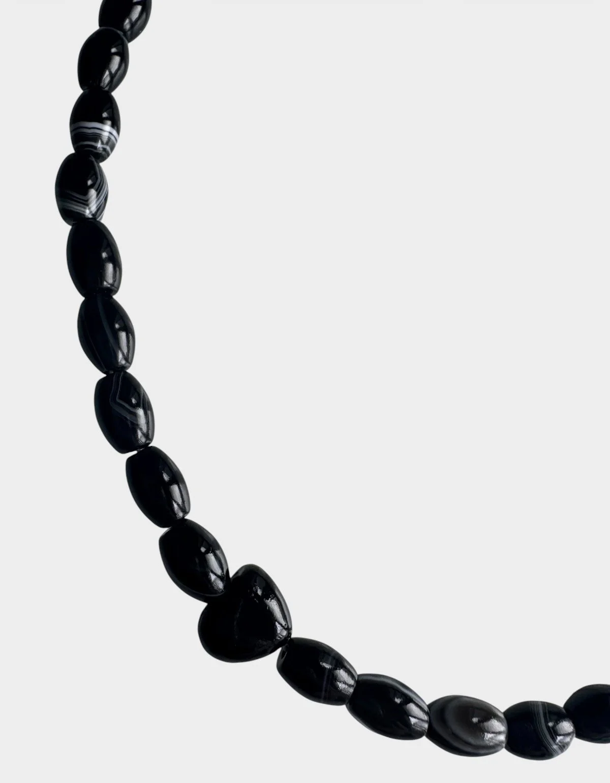 Black Agate Oval & Heart Beaded Necklace