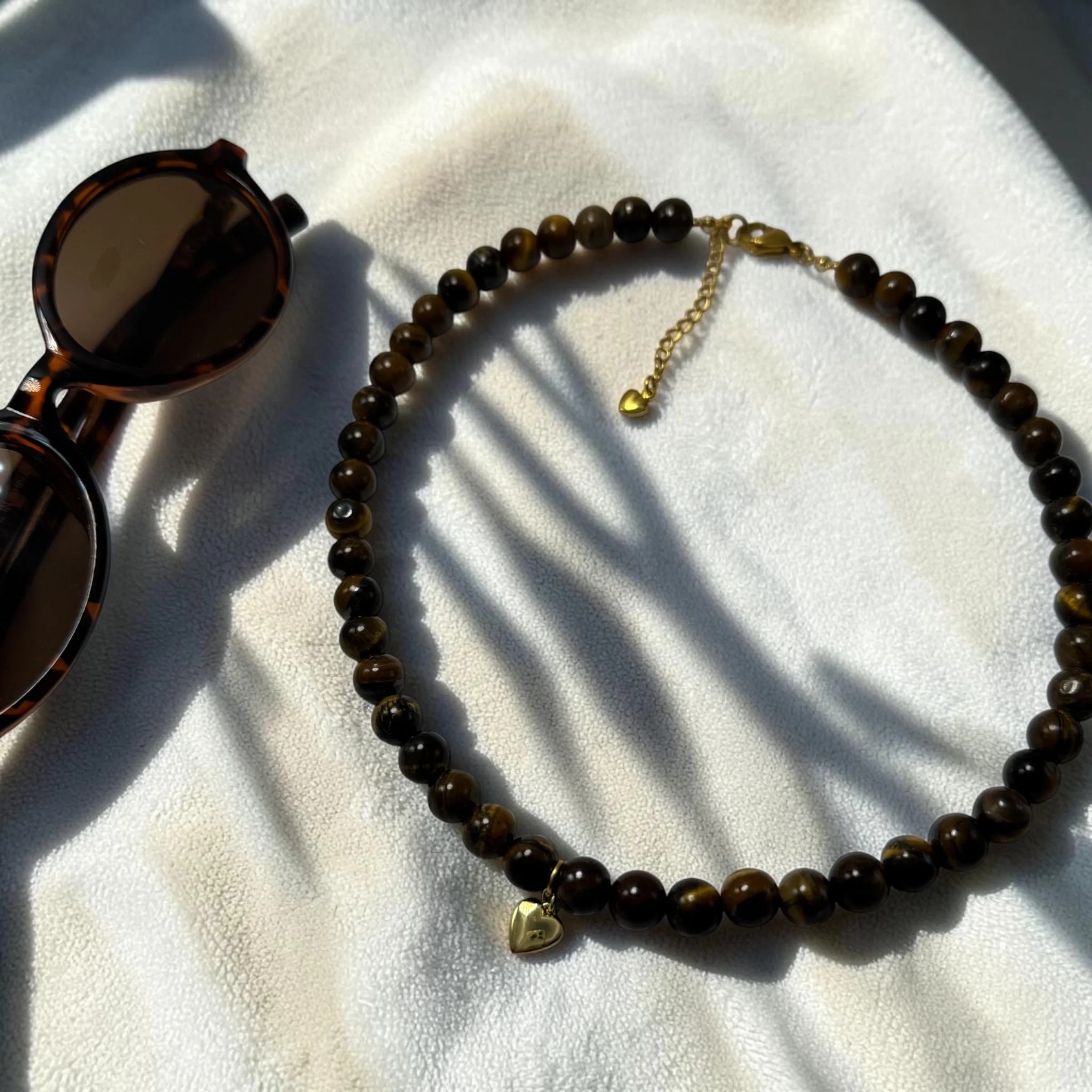 Tiger's Eye Heart Beaded Necklace
