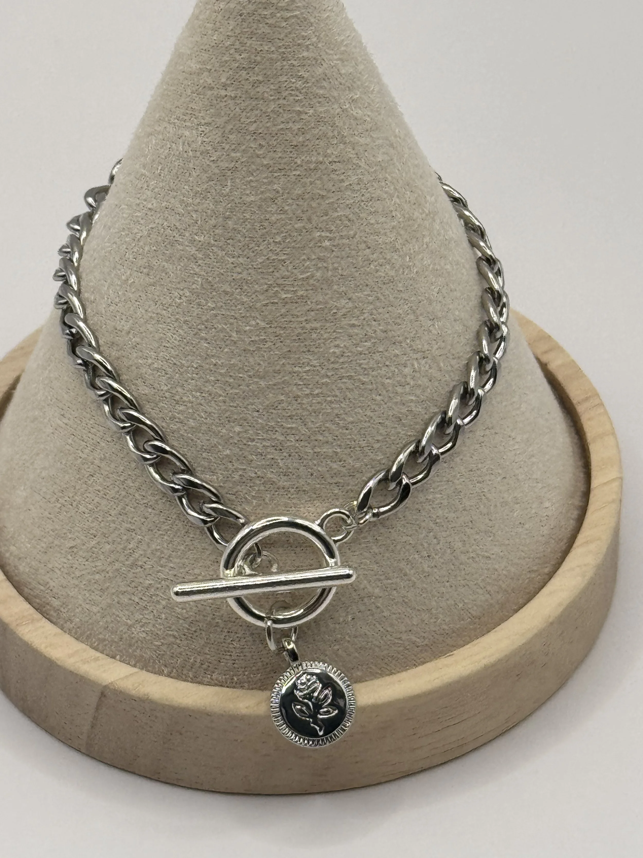 Silver Curb Chain Bracelet with toggle clasp