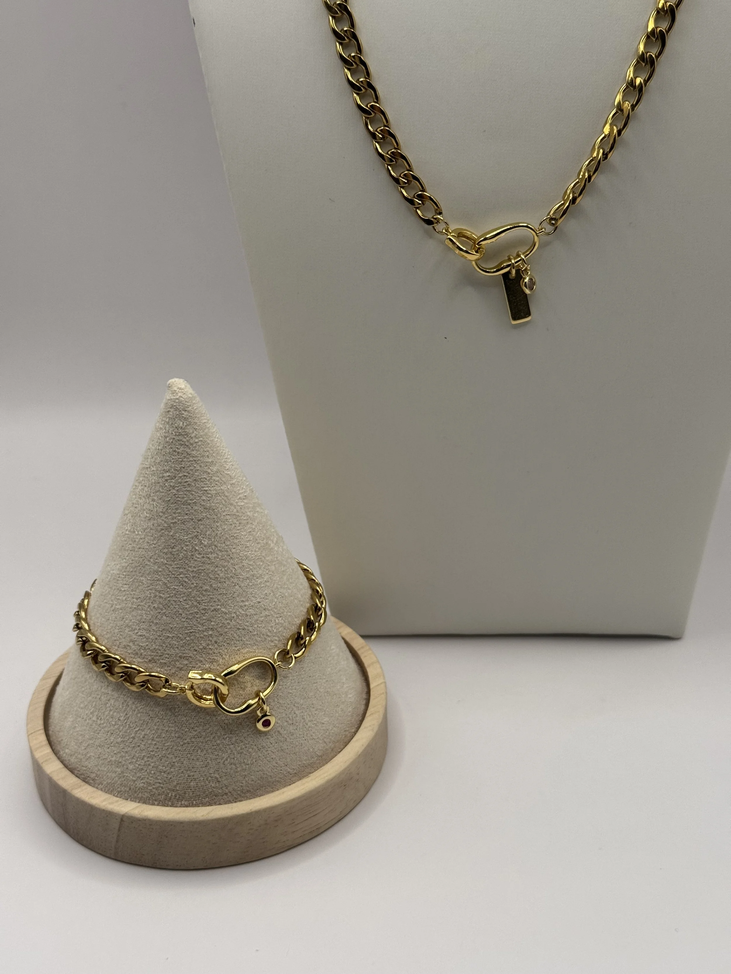 18k Gold Plated Curb Bracelet with Gemstone Charm