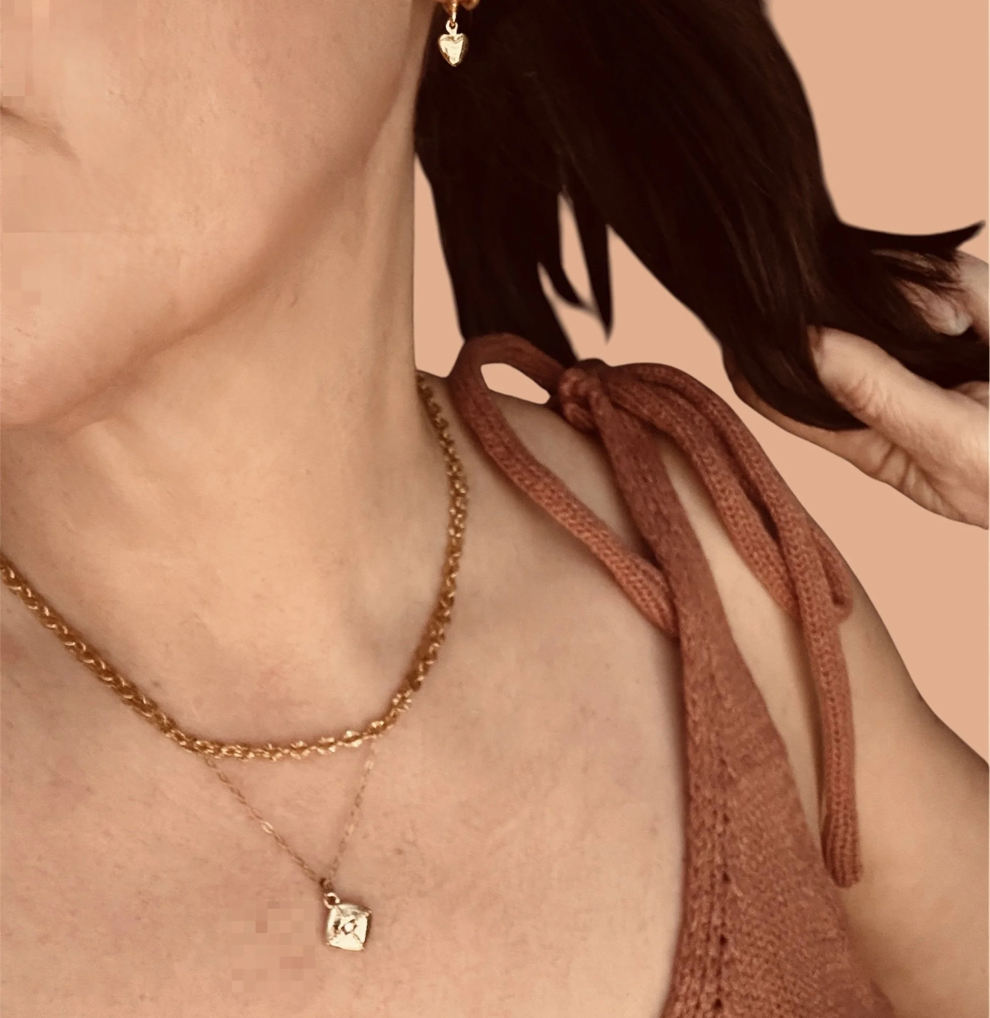 Everyday Textured Gold Chain and Diamond Shaped Pendant Set