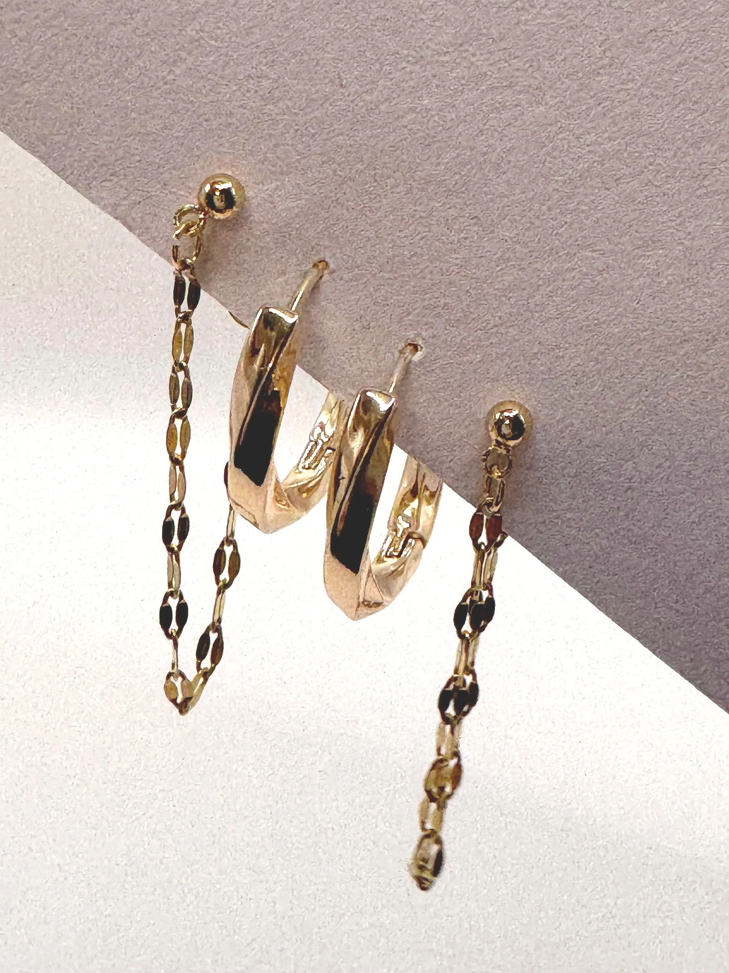 Gold Lip Chain & Twisted Hoop Set