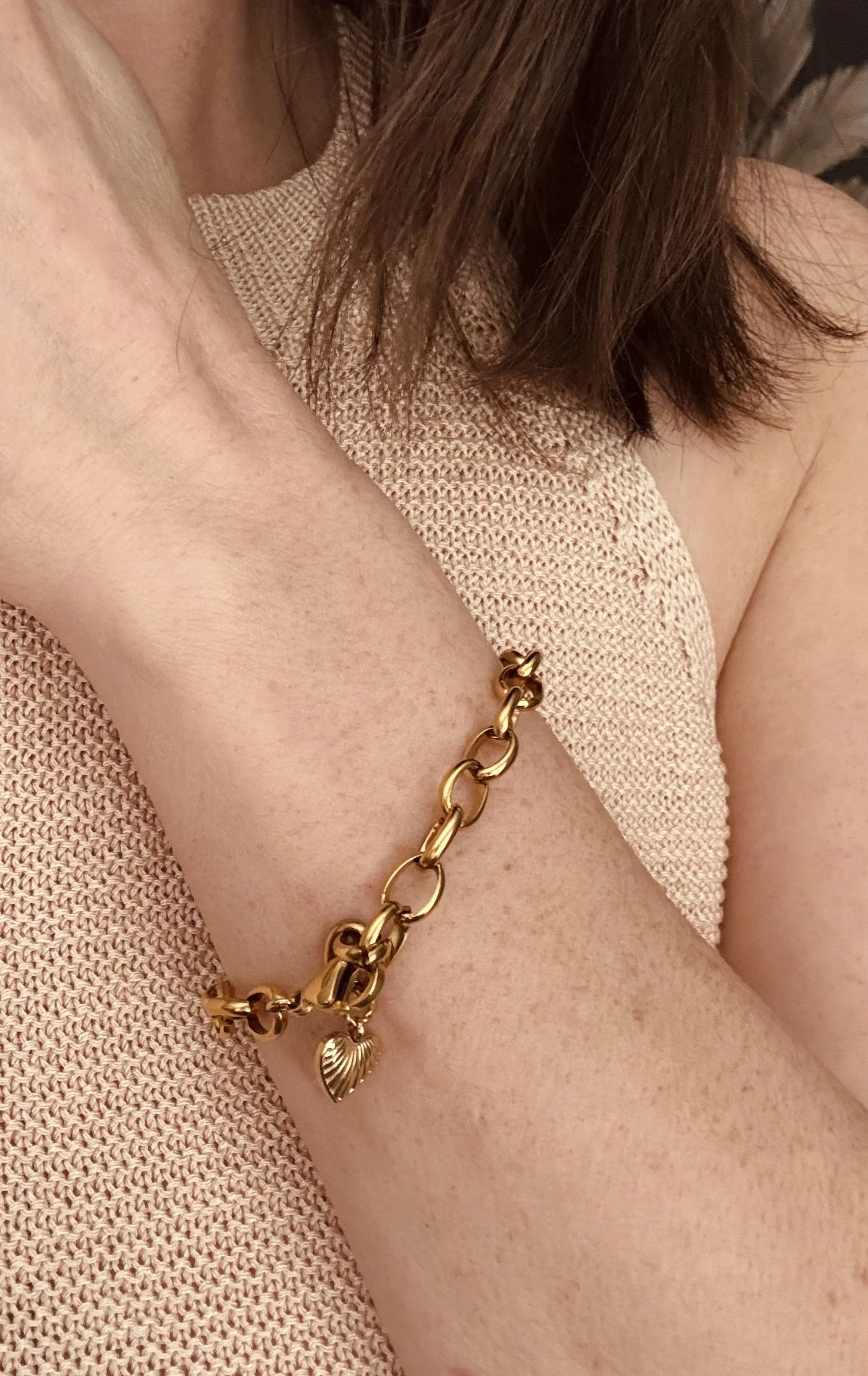 Heart Charm Gold Chunky Bracelet