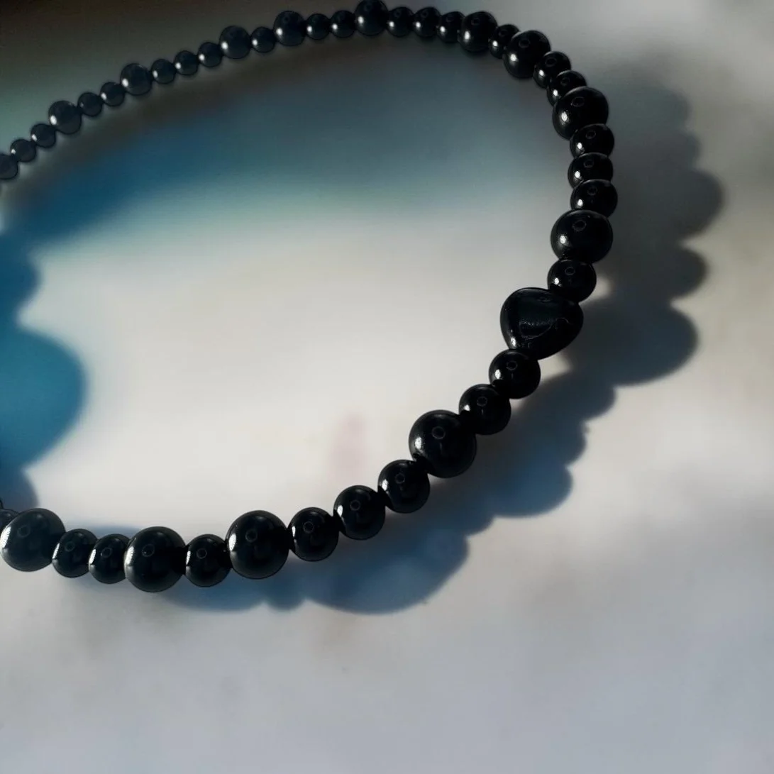 Black Agate Heart Beaded Necklace