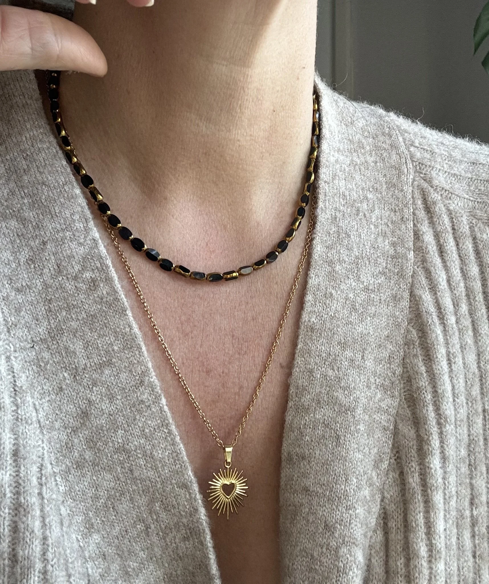 Sun Heart & Black Beaded Duo