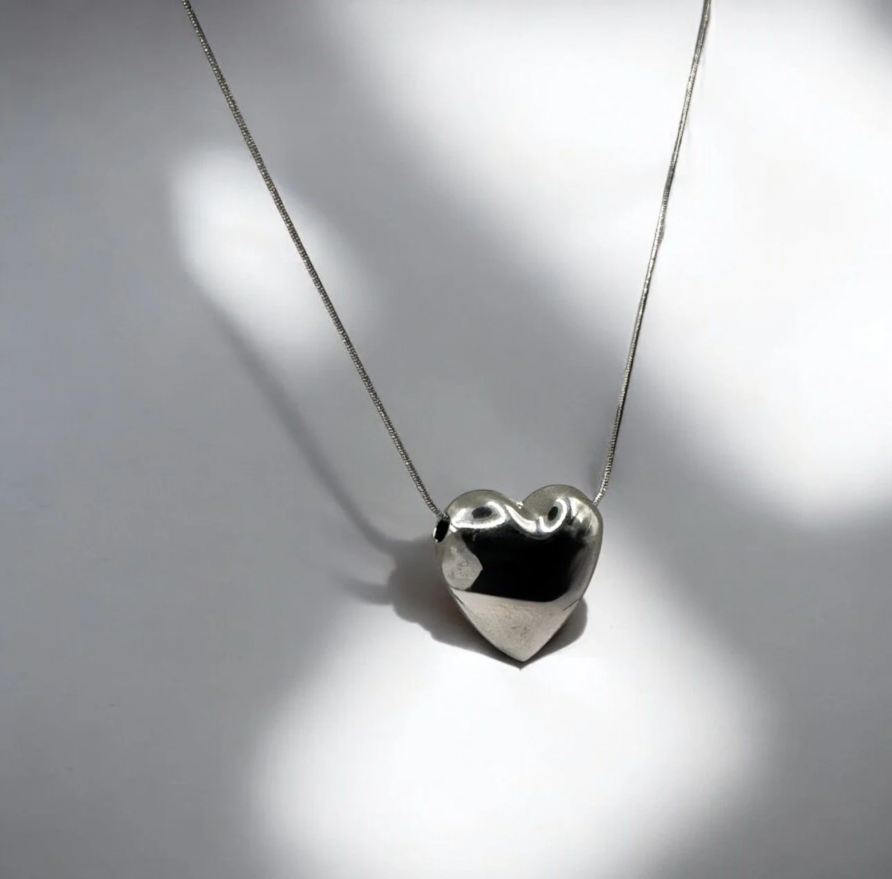 Silver-tone Puffy Heart Necklace