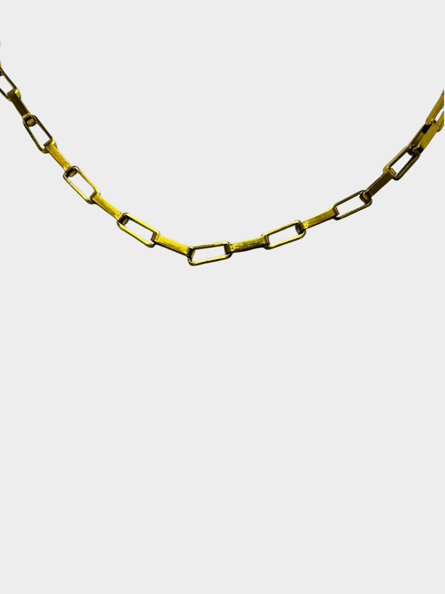 Gold Rectangle Box Chain Necklace