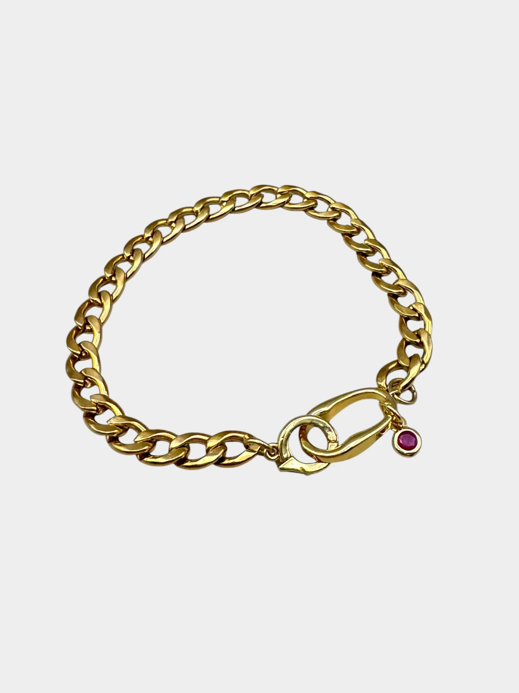18k Gold Plated Curb Bracelet with Gemstone Charm