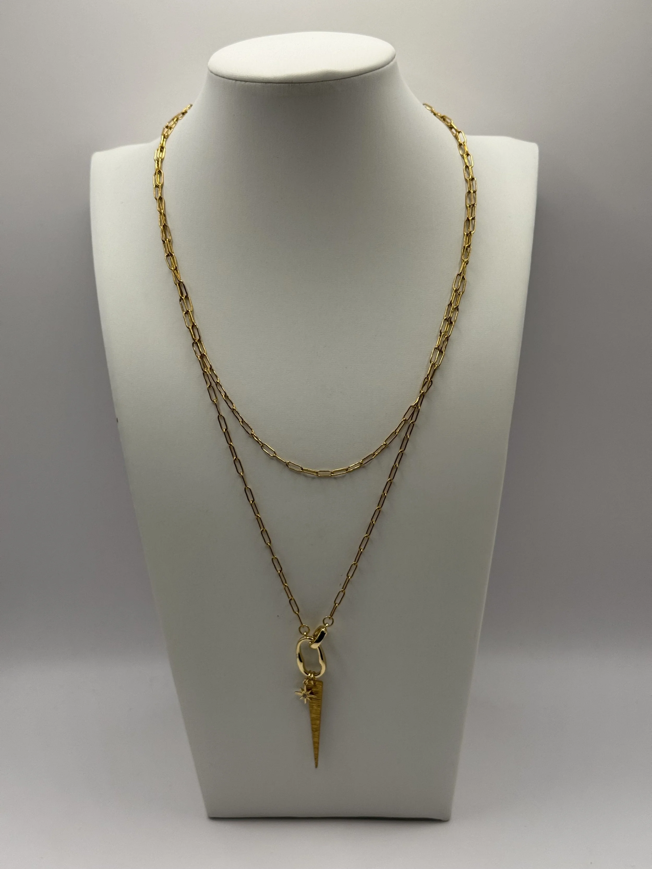 Wrap Double Layer Necklace with Triangular Charms