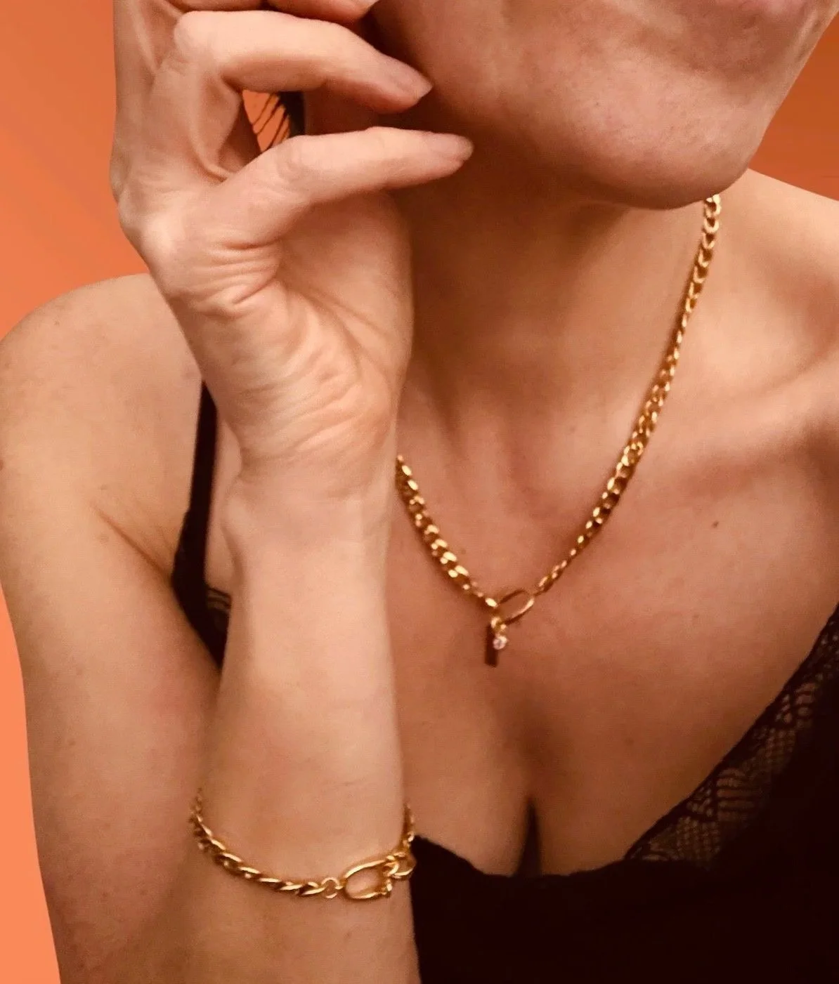 18k Gold Plated  Curb Chain Necklace with Charms