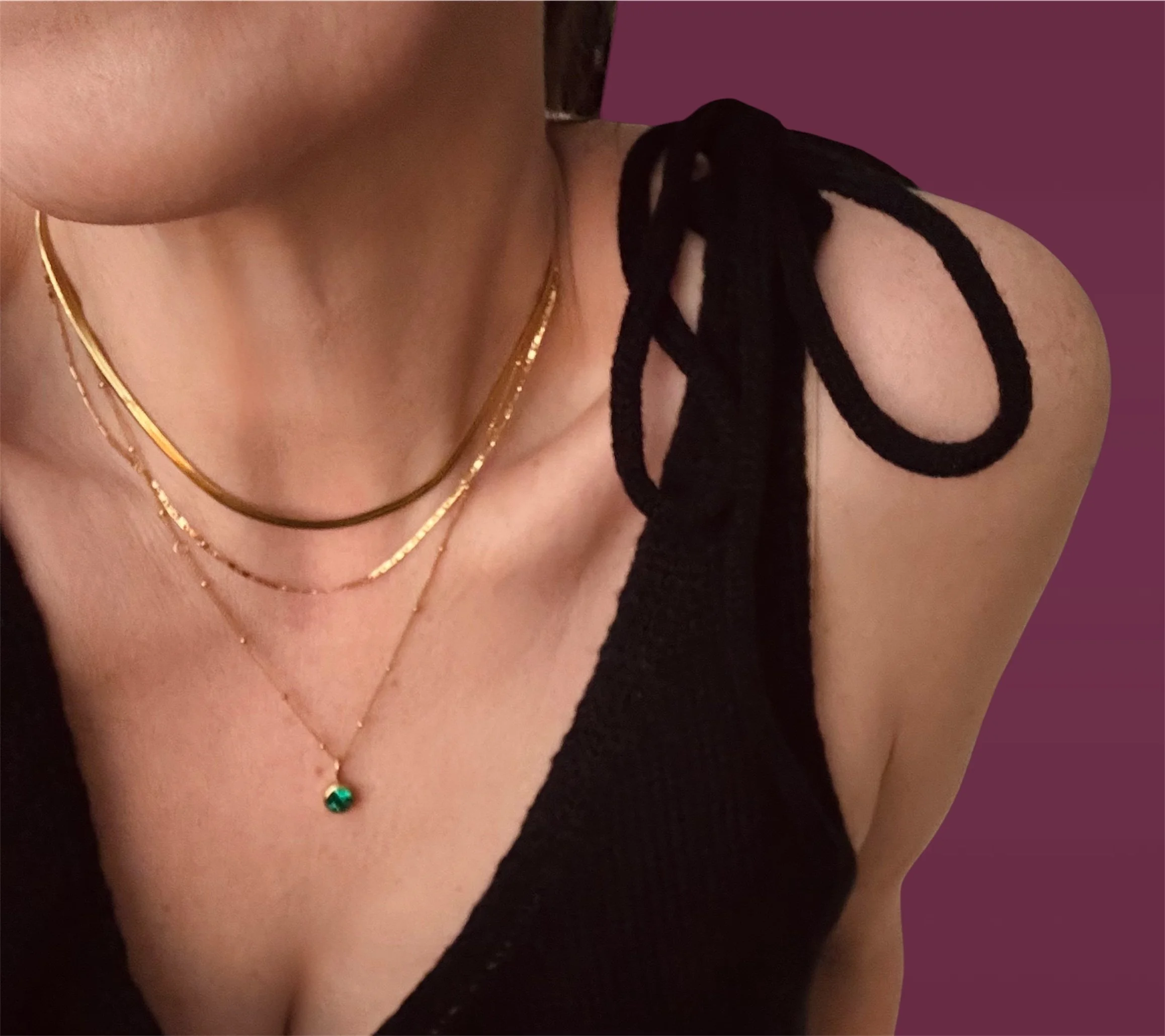 Everyday Trio Chains with Green Stone Set