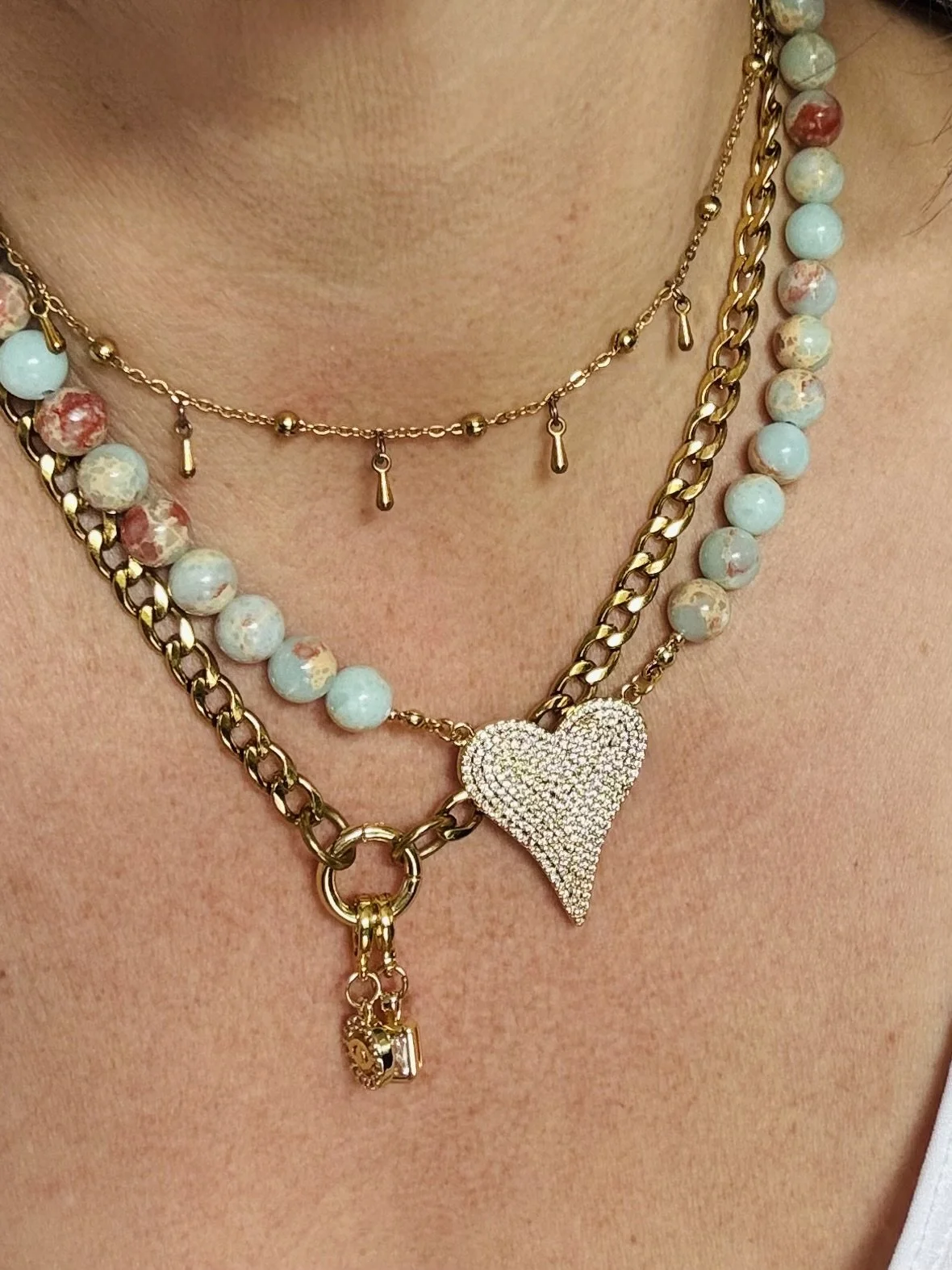Ocean Blue Jasper & Cubic Zirconia Heart Necklace