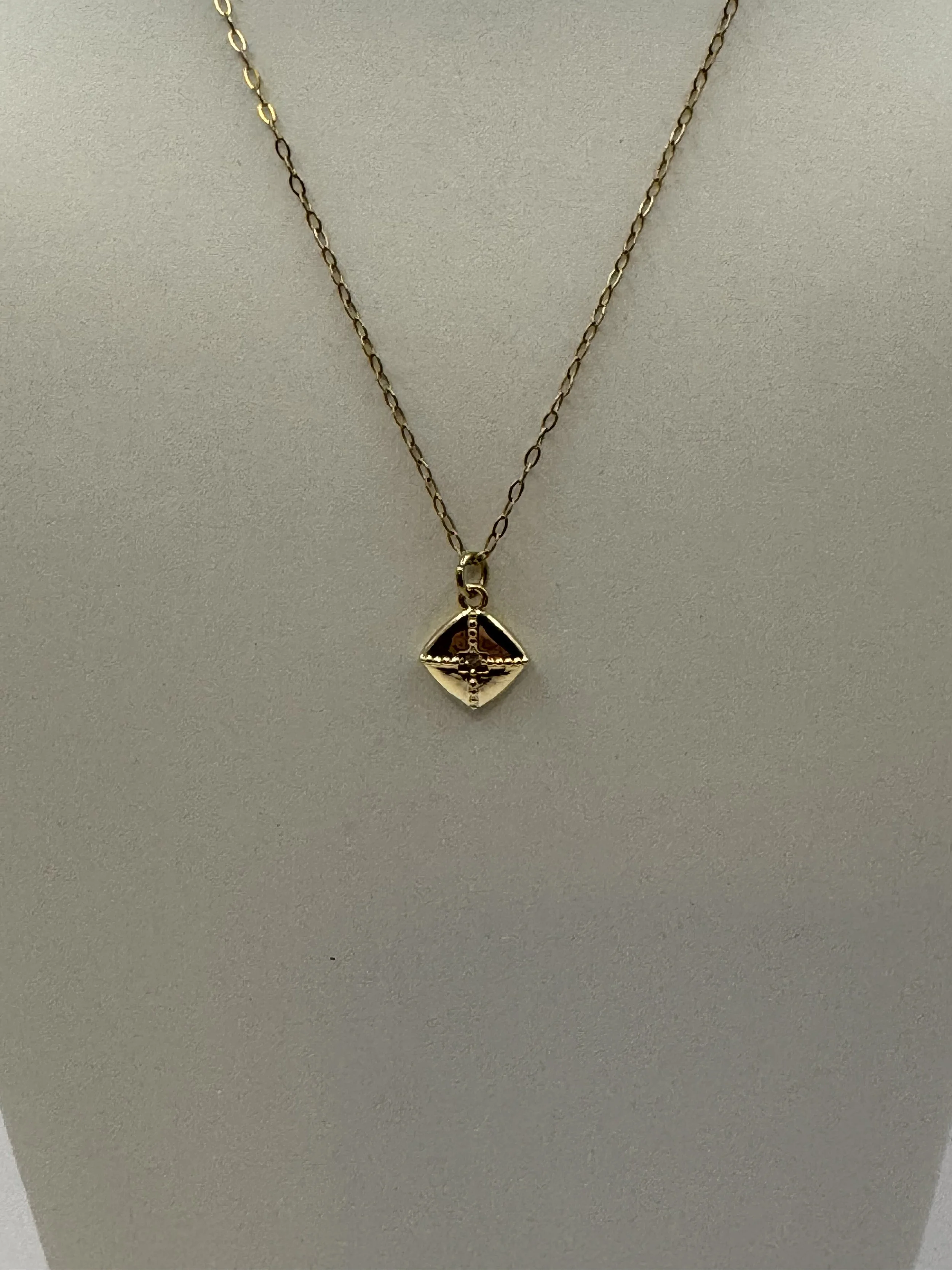 14K Gold Plated Diamond-Shaped Pendant Necklace