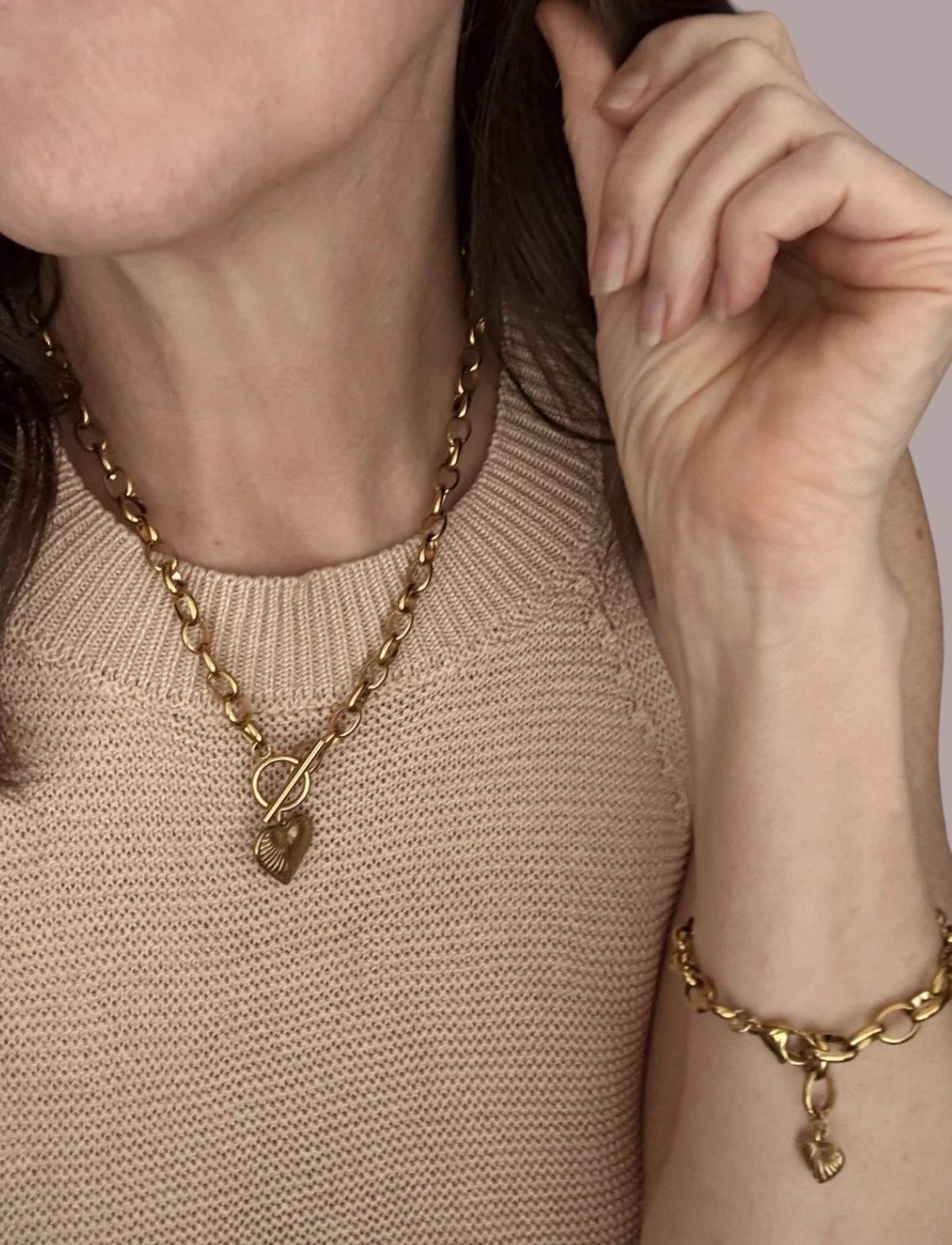 Golden Heart Rolo Chain Statement Necklace