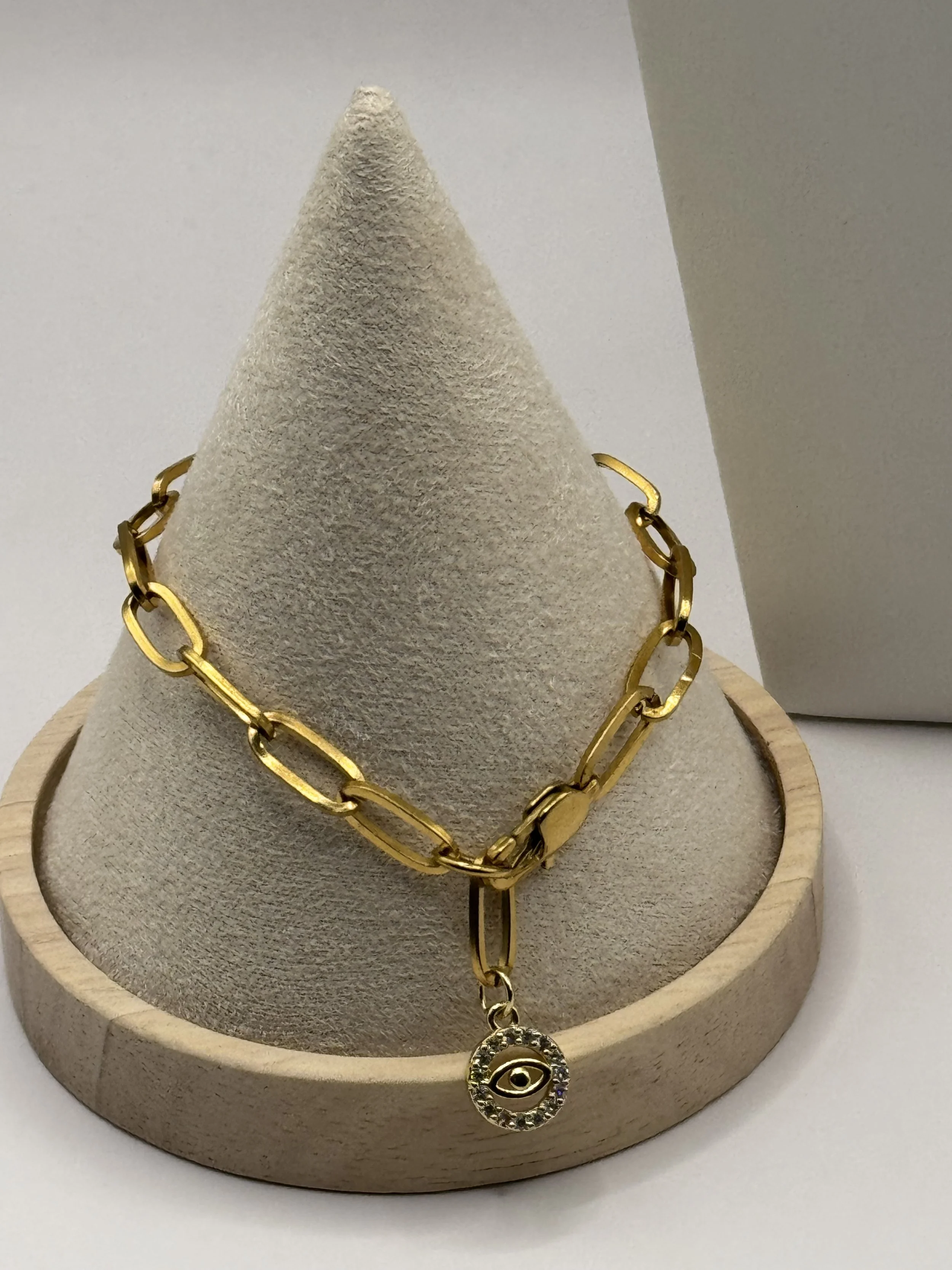 Chunky Paperclip Bracelet with Evil Eye Charm