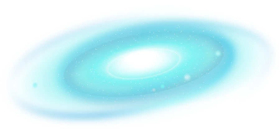 A digital illustration of a glowing, swirling galaxy or nebula with bright blue and white colors, surrounded by a dark background.