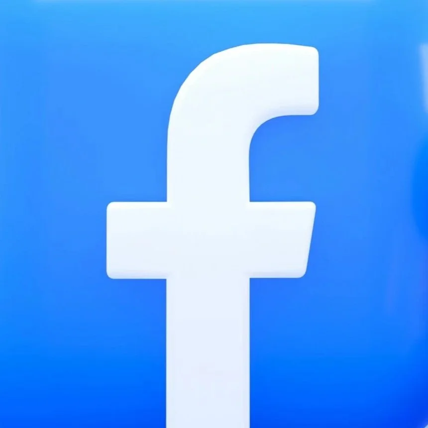 Facebook logo displayed on a blue background.
