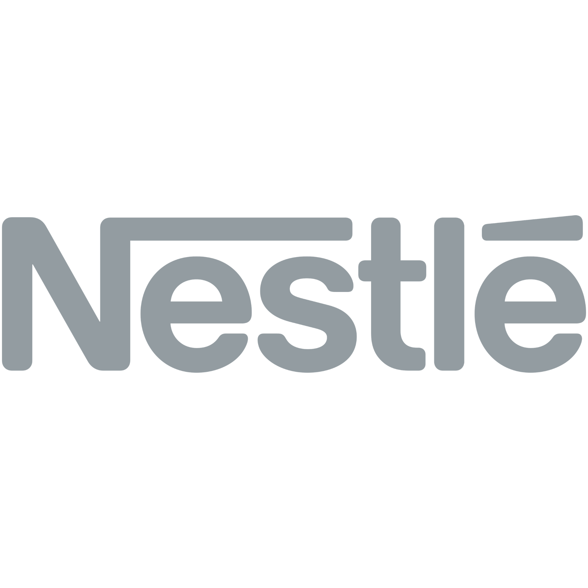 Nestlé logo in gray text with a stylized line above the letter 'e' in the word 'Nestlé'.